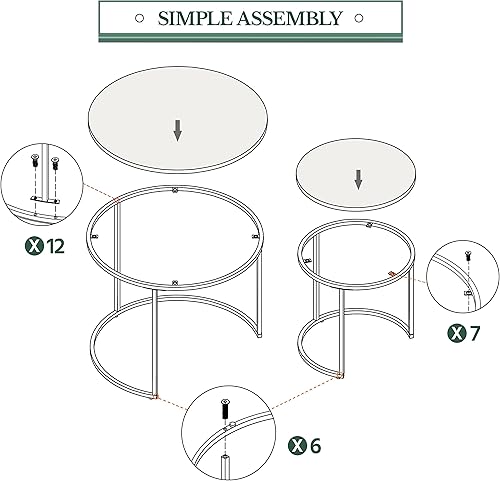 Miniatura 9 de Yaheetech Juego de 2 mesas auxiliares anidables, mesas auxiliares apilables rústicas, juego de mesa auxiliar anidable con mesa redonda de madera y