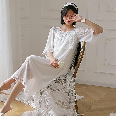 Amazon Co Jp ネグリジェ ワンピース お姫様 レディース 女の子 宮廷風 コットン100 かわいい パジャマ 春夏 ゆったり 半袖 7分袖 童話風 お嬢様 フリル レース リボン 冷感 柔らかい 優しい 少女 薄手 無地 ホワイト ピンク 服 ファッション小物