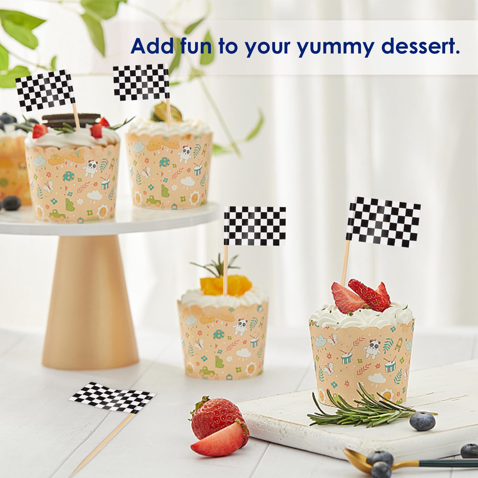 100 Stück Rennflaggen-Picks - Karierte Cupcake Deko Für Partys