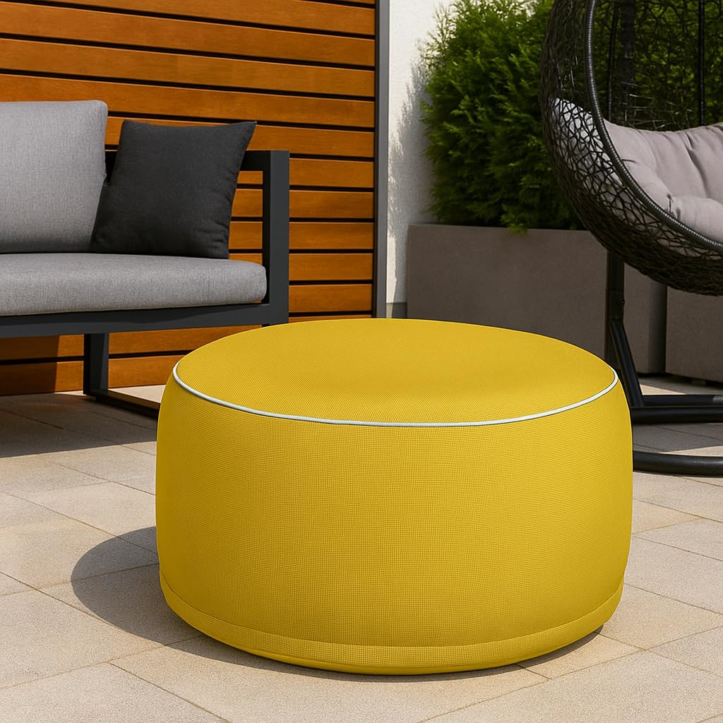 Brandsseller Puf hinchable para exteriores, 55 x 25 cm de diámetro, resistente al agua, para jardín, terraza, salón y playa, resistente a la intemperie y fácil de limpiar, color amarillo