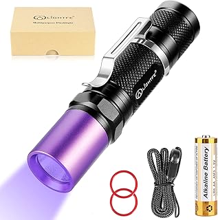 Lightfe Black Light UV Flashlight 395nm for Pet Urine Stain Detector Light UV Glue Curing Light with LG UV LED Lamp (365nm only) 120 feet Beam Throwing (395nm UV Light + Clear Lens)