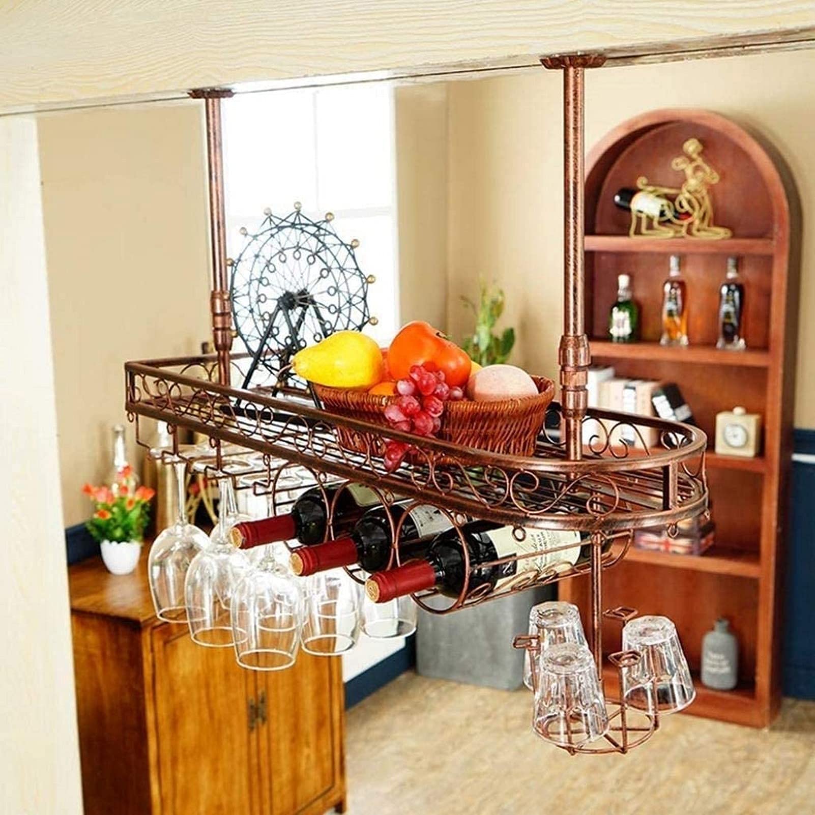 Porte-bouteille mural avec porte-verre pour des apéritifs conviviaux