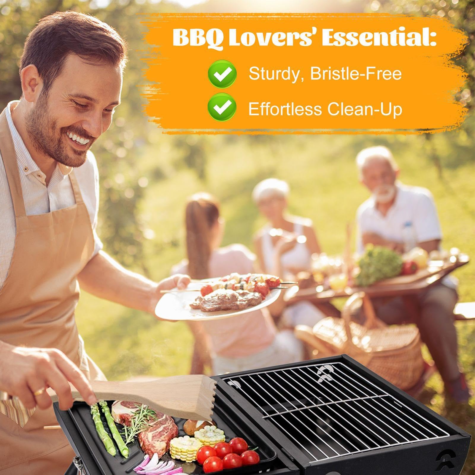 Holzgrillschaber, natürlicher Grillreiniger aus Holz, 35 x 12 x 1,5 cm, kratzfestes Rostwerkzeug, integriertes Flaschenöffnerzubehör, ideal für Raucher, Grillen im Freien und Enthusiasten