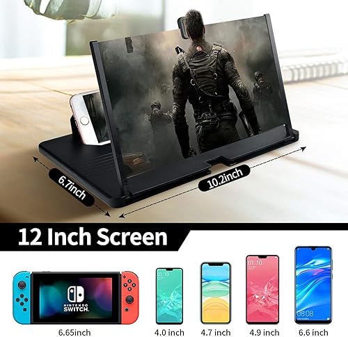 Pantalla de aumento de teléfono negro de 12 pulgadas 2022 versión más reciente mejor soporte delgado plegable para teléfono celular lupa de pantalla