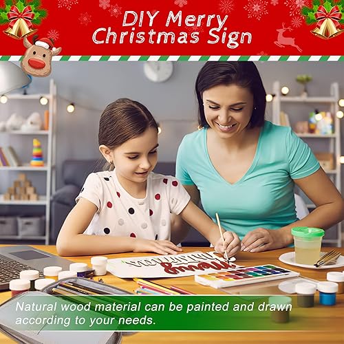 Miniatura 4 de eZAKKA Letrero de madera con texto en inglés "Merry Christmas" para colgar en la pared, decoración de puerta de pared de madera para interiores y