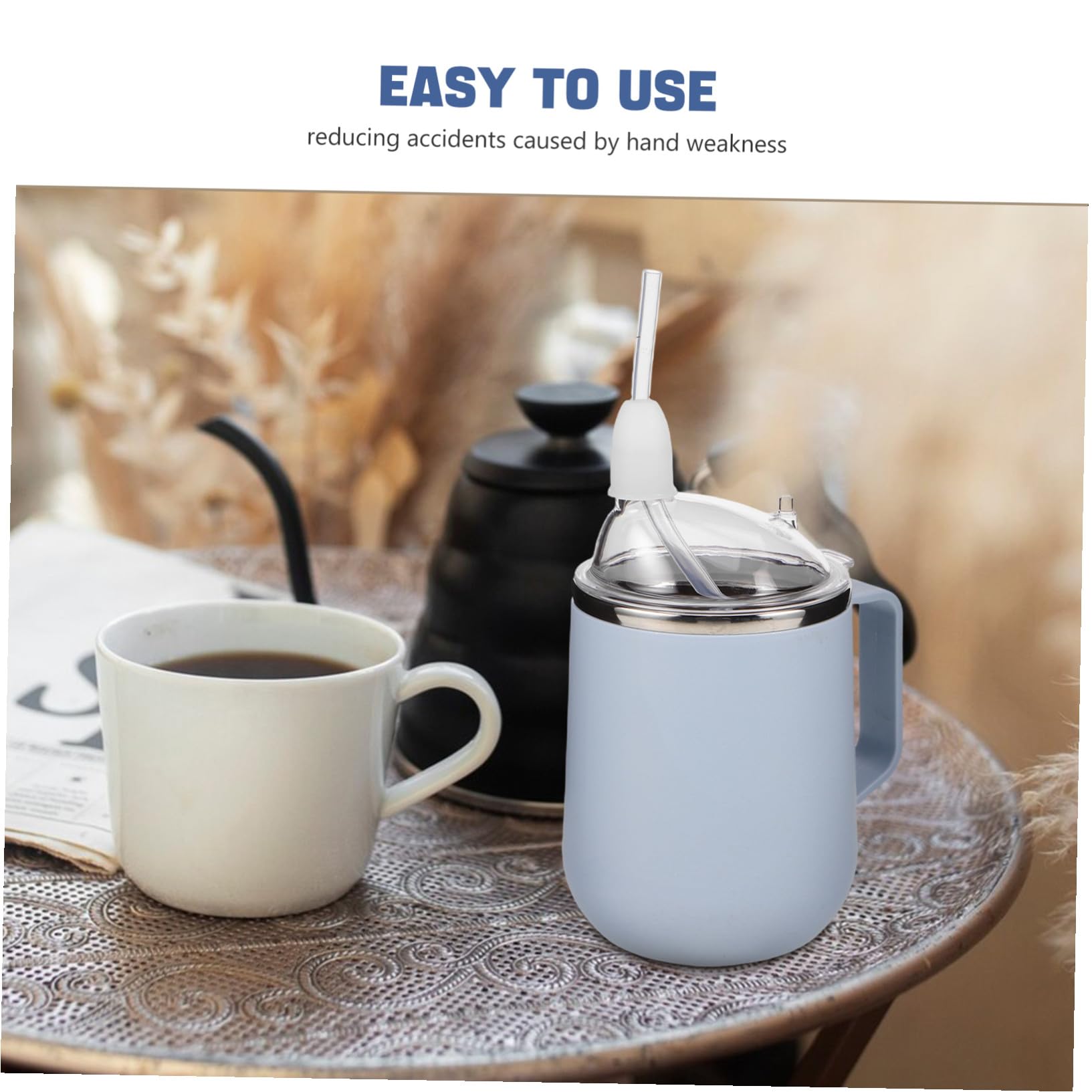 Taza Antidesbordamiento para Adultos Mayores con Pajita y Asas Vaso de Acero Inoxidable para Pacientes Encamados Copa de Agua Segura para Personas con Dificultades de Deglución