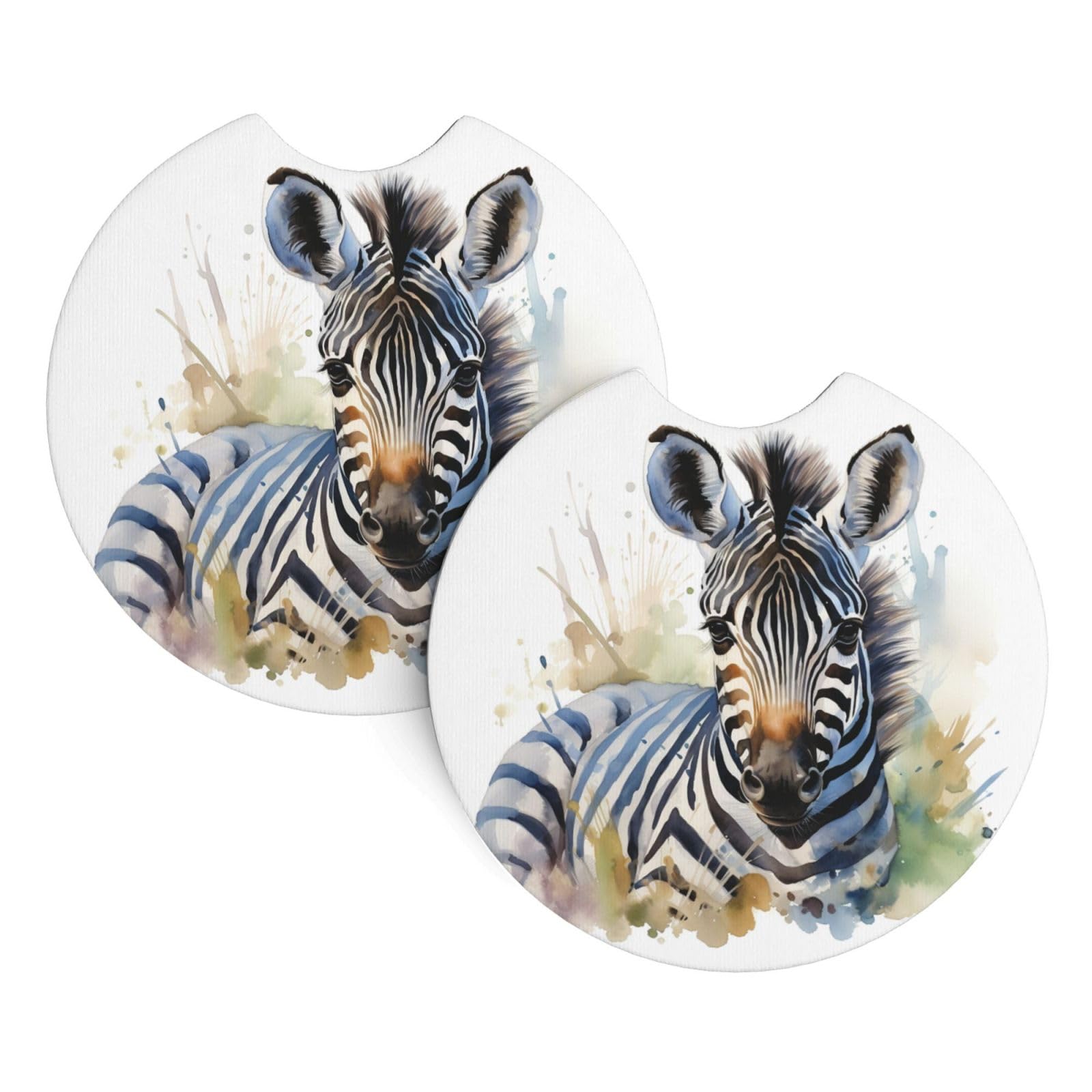 2PCS Car Coaster for Cup Holders Universal Auto Cup Mat Cute Zebra Watercolor Cup Coaster Pad 2.7" Waterproof Neoprene Non-Slip Cup Holder Coasters Car Interior Accessories for Women Men
