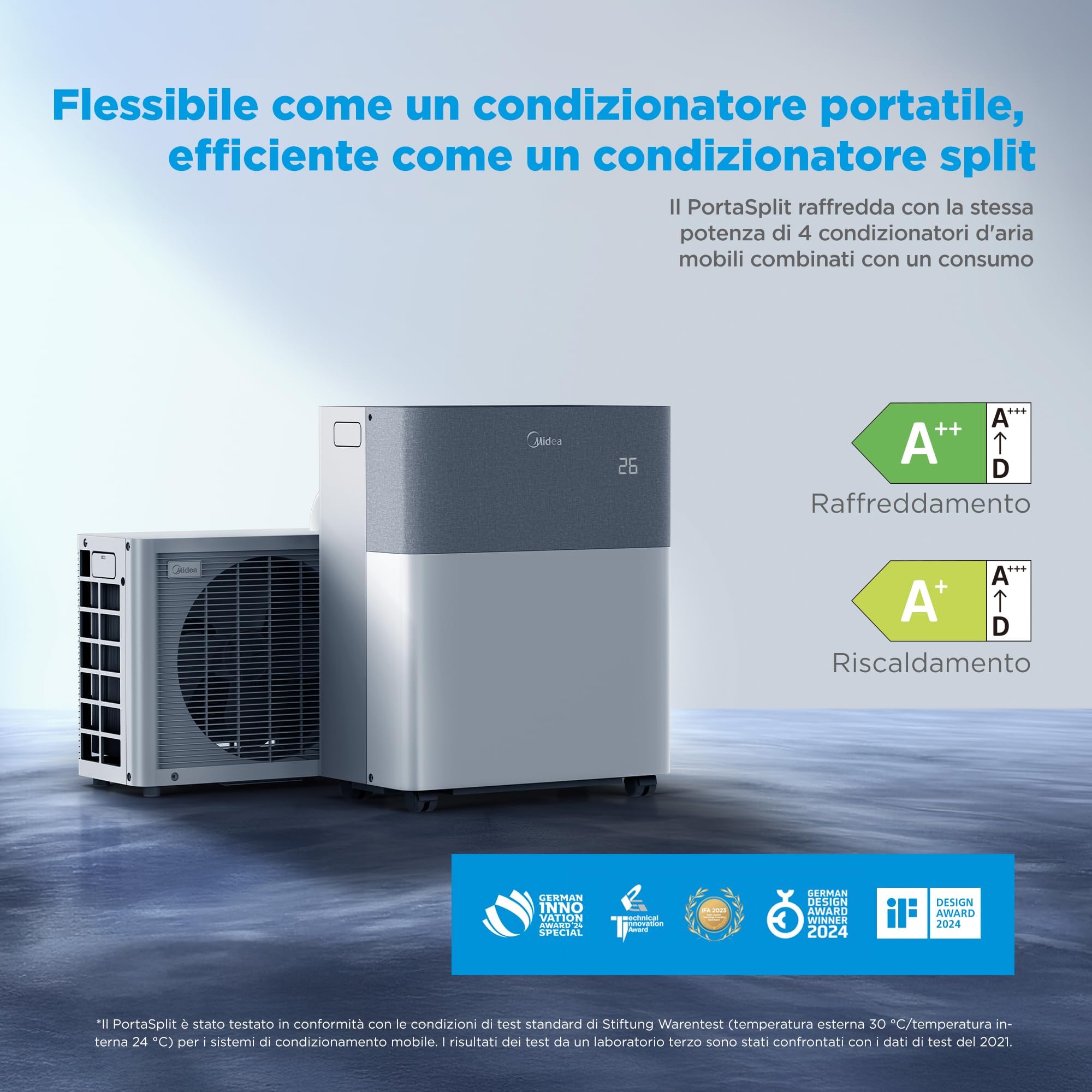 Midea Portasplit 4-in-1 Condizionatore con Pompa di Calore 12000 BTU (3,5 kW), Raffreddamento/Riscaldamento, 39 dB Silenzioso, Senza Installazione, WiFi Smart, Classe A++/A+, stanze fino a 42 m²