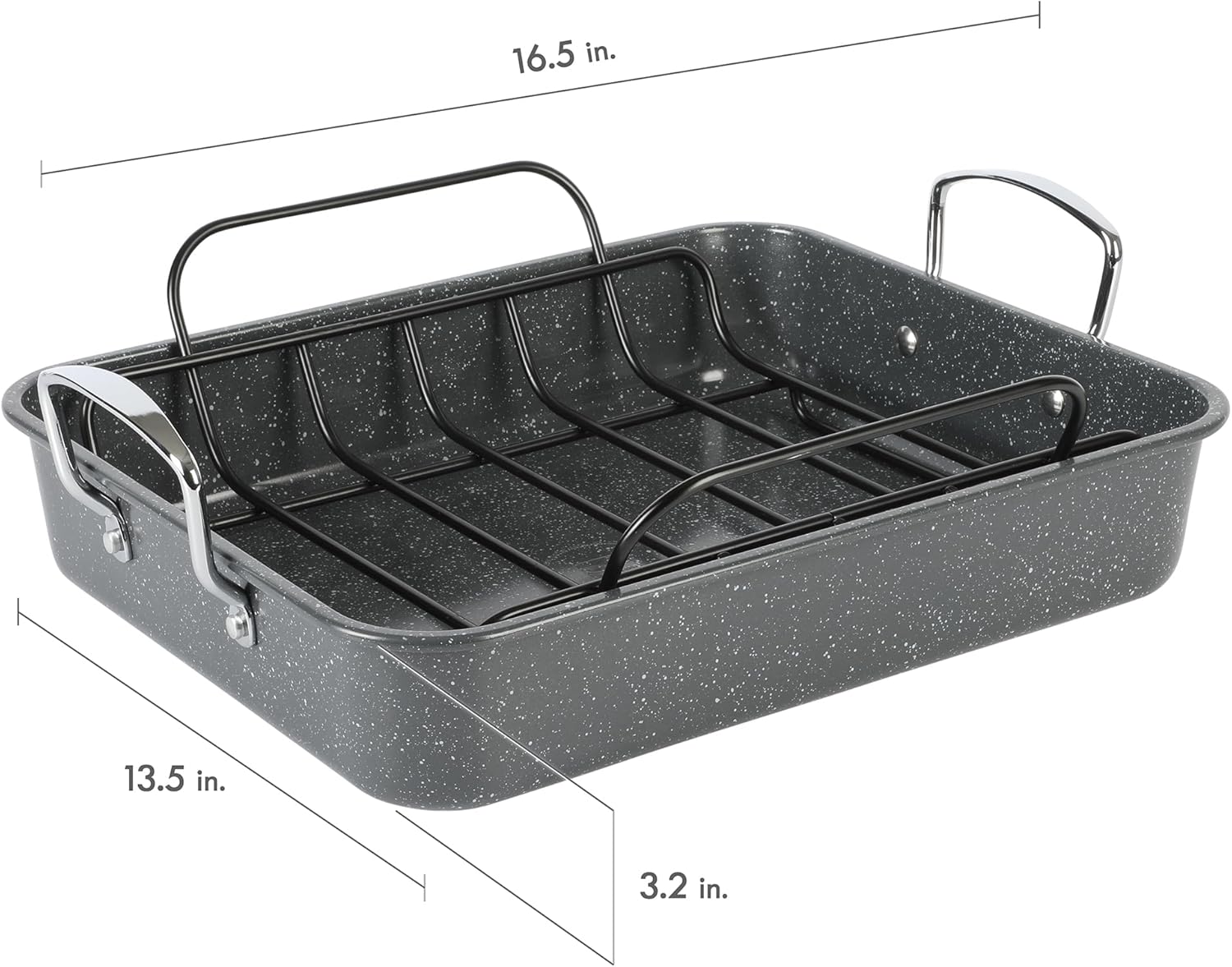 Kenmore Keaton Grey Speckle 16.5" x 12.5" x 3,2" Carbon Steel Roaster W/Rack