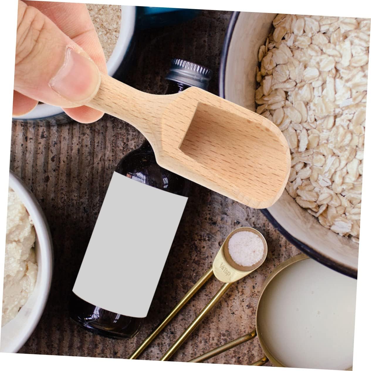 Zerodeko 6Pcs Wooden Tea Scoops Kitchen Utensils Measuring Spoons for Sugar Salt Coffee and Milk Powder Comfortable Handle for Daily Cooking and Spices
