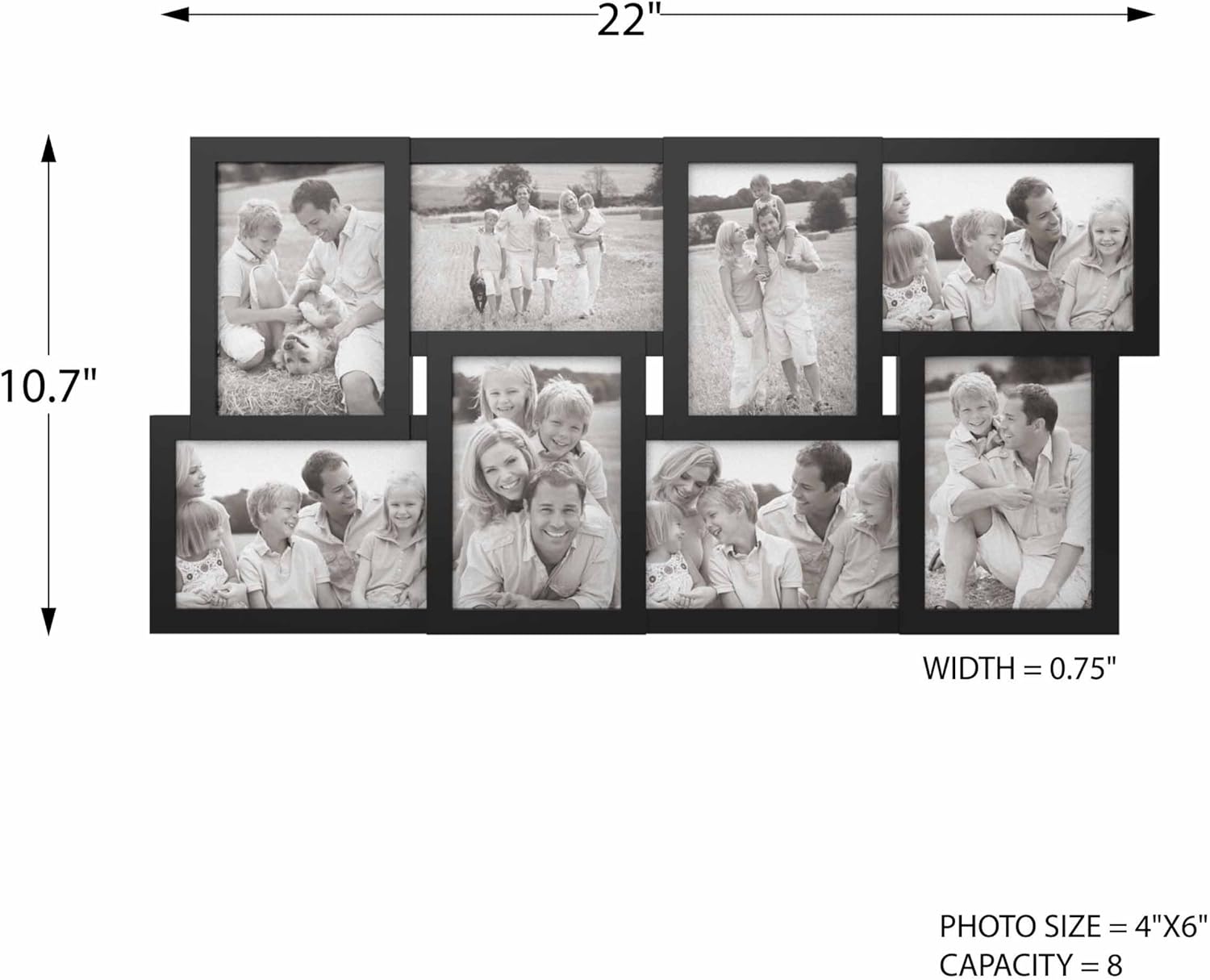 Collage Picture Frame with 8 Openings for 4x6 Photos- Wall Hanging Multiple Photo Frame Display for Personalized Decor by Lavish Home (Black) - Image 6