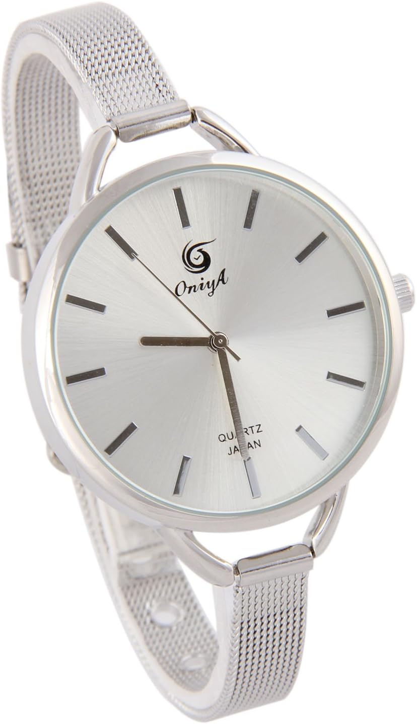 OniyA Womens Round Silver Dial Steel Wire Band Quartz Fashion Watch