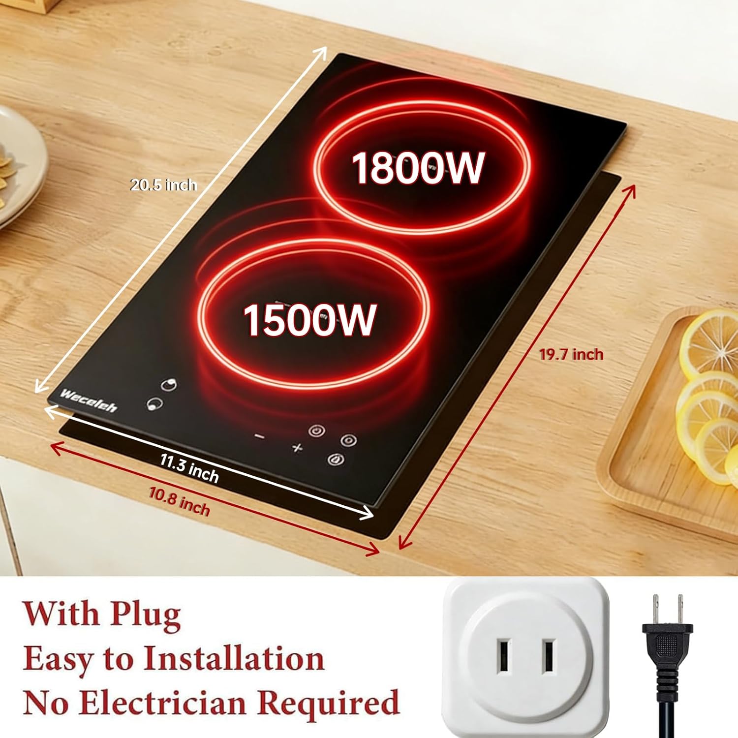 2 Burner Induction Cooktop Built-in & Countertop Induction Stove Top with 9 Power Levels, Child Safety Lock, 1800W Fast Heating, Touch, Timer, Plug-in for Home Kitchen, Apartment, RV