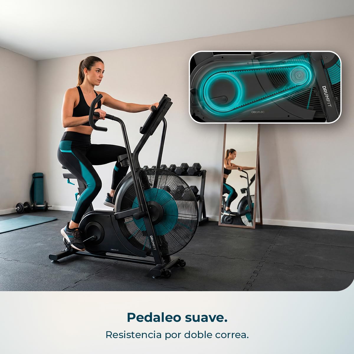 Cecotec Bicicleta de Aire Drumfit WOD Rider Ultimate. Ventilador 679.5mm, Pedaleo Bidireccional, Sistema de Doble Correa, Pantalla LCD HD, Compatible APP Mambo, hasta 150kg y 190cm de Altura