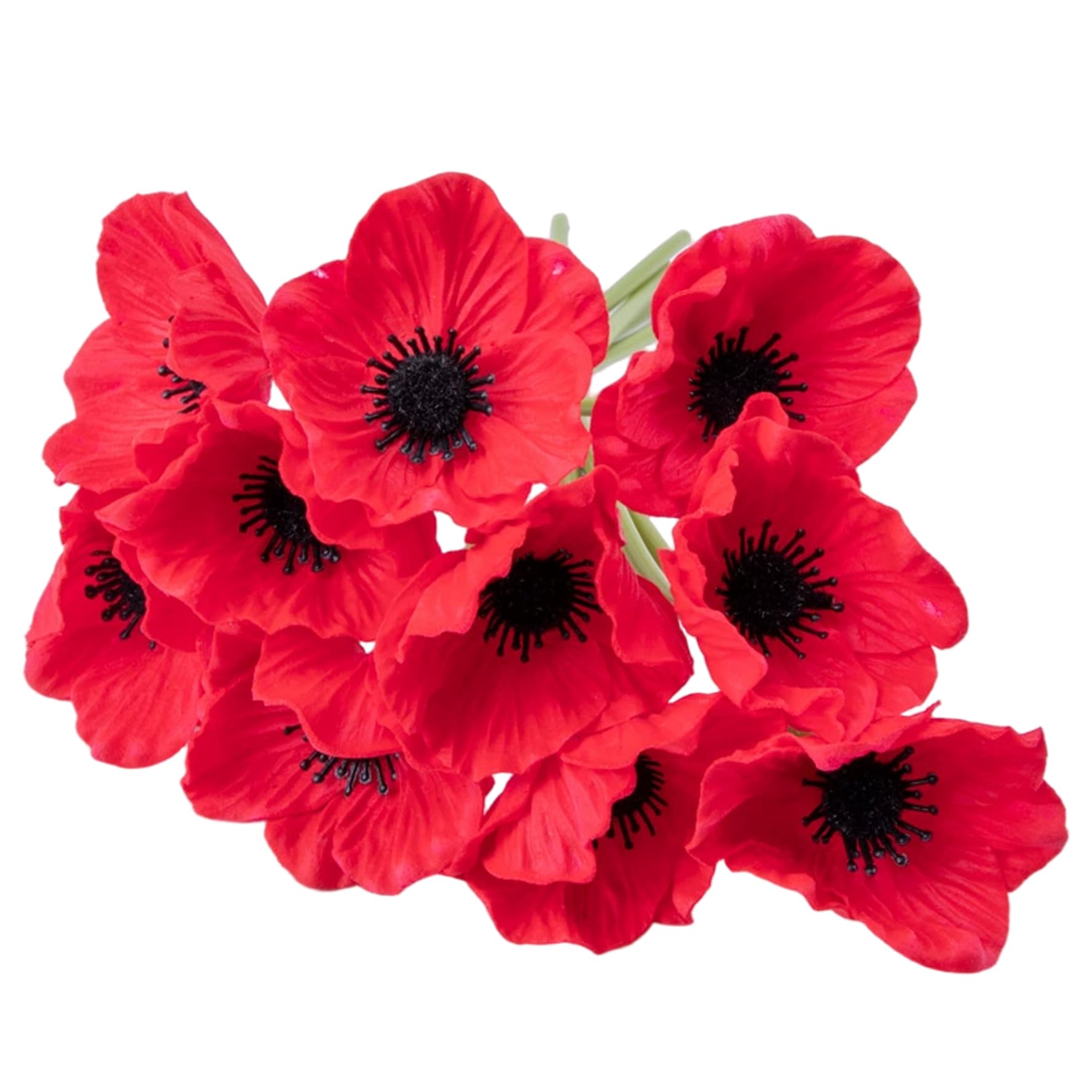 10PCS Artificial Poppies 12in Lifelike Red Artificial Flowers with Stems Decorative Silk Poppies for Home Memorial Day Wedding Party
