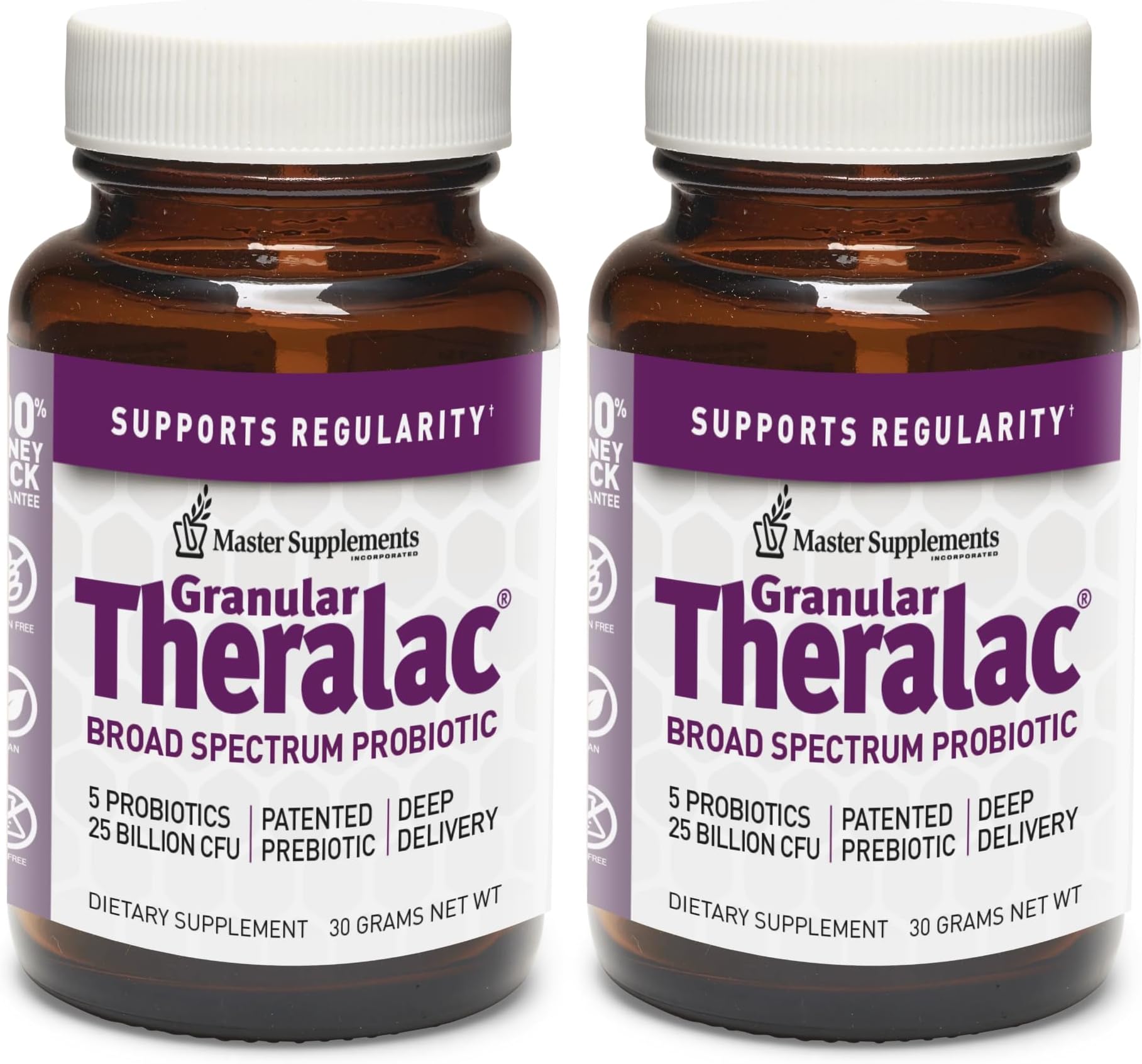 Master Supplements Granular Theralac - 1.05 oz, Pack of 2 - Multi-Strain Probiotic Powder for Optimal Gut Health - Great for Kids - Vegan, Gluten Free - 80 Total Servings