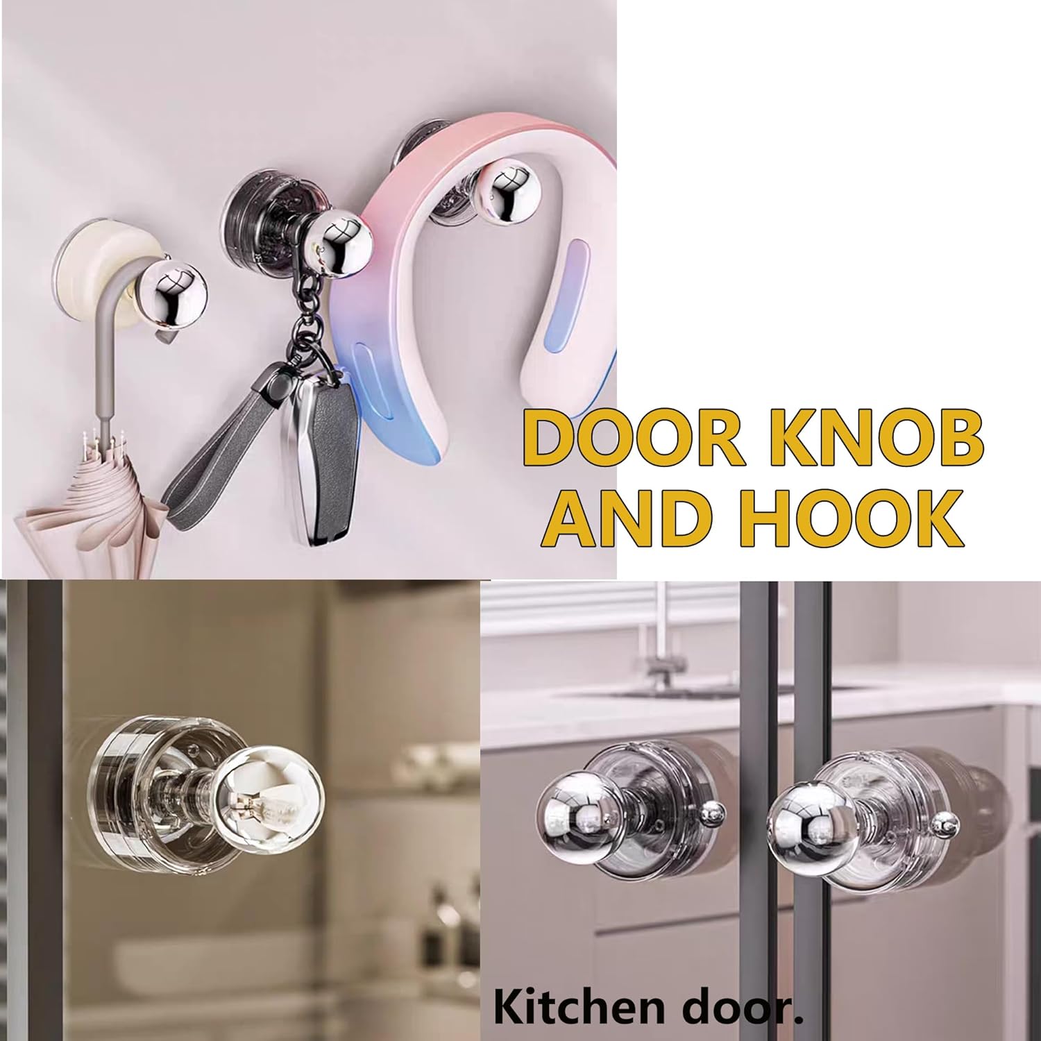 2PCS Powerful Suction Cup Door Knobs - No Drill Glass Mirror Handle for Bathroom, Removable Round Suction Cup Handle for Doors and Drawers, Transparent Design (Easy Installation)