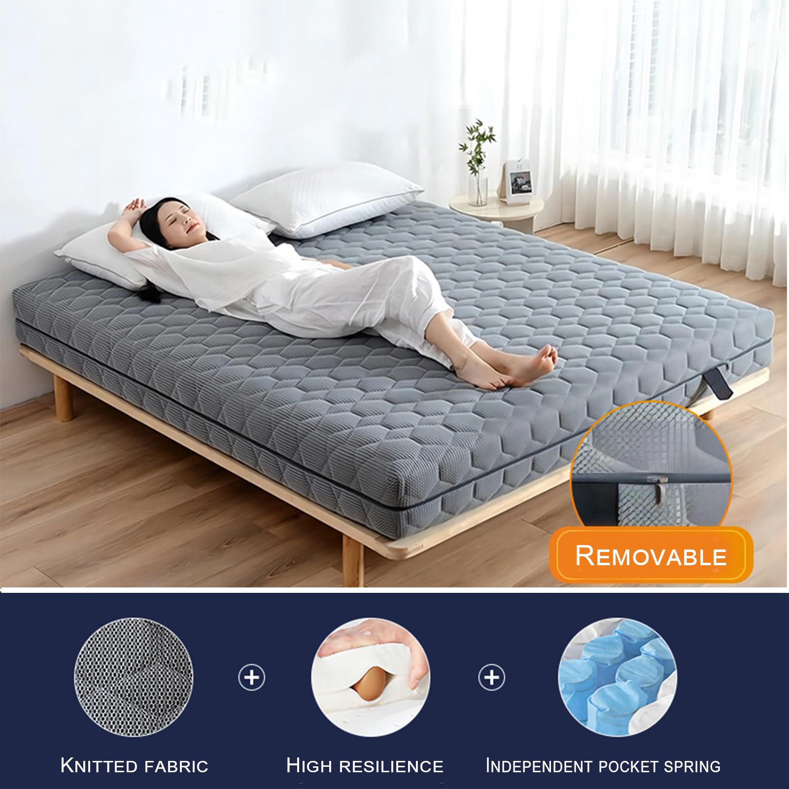 Colchón ortopédico de espuma viscoelástica altamente transpirable, 22 cm de grosor, alivio de presión, tamaño individual 150 x 190 cm, perfecto para apoyo