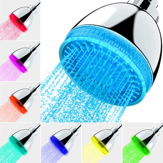 رأس دش Led ، رأس دش مع ضوء ، 7 ضوء فلاش اللون تغيير رأس دش ثابت Led تلقائيًا للحمام قابل للتعديل ضغط عالي رأس دش المطر حتى الطفل البالغ سهل التركيب