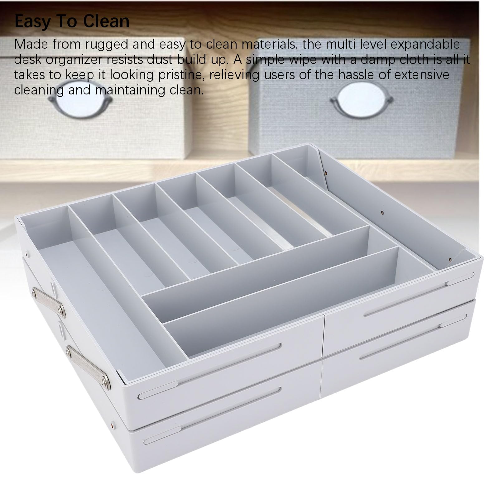 Organizadores de Cajones,Bandejas Plegables para Organizar Maquillaje,organizador de escritorio extensible de varios niveles,Adecuado para el hogar y la oficina(gris)
