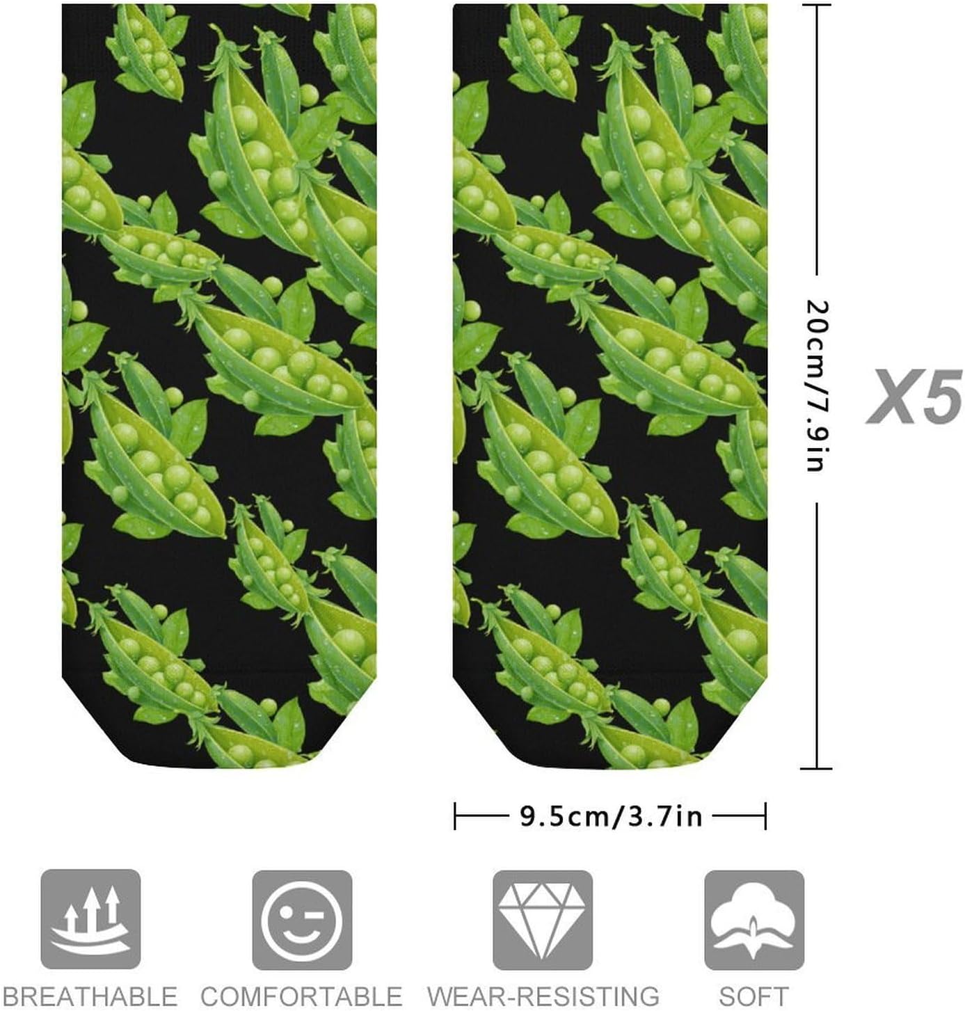 Pea Leaves No Show Ankle Socks Low Cut Non Slip Flat Boat Line 5 Pairs Set