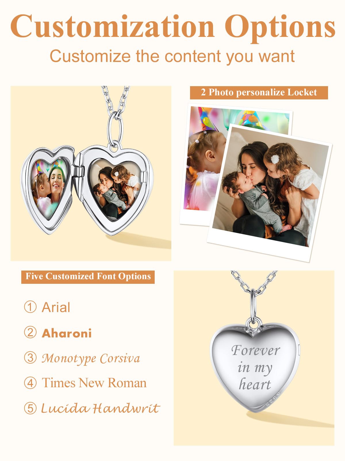 Custom4U Argento S925 Collana Locket Foto Cuore Personalizzata Donna Nome Testo Incisione 2 Foto Apribile Antiallergico 41/46/55 CM Delicato Solido Regalo Mamma Amore Creativo