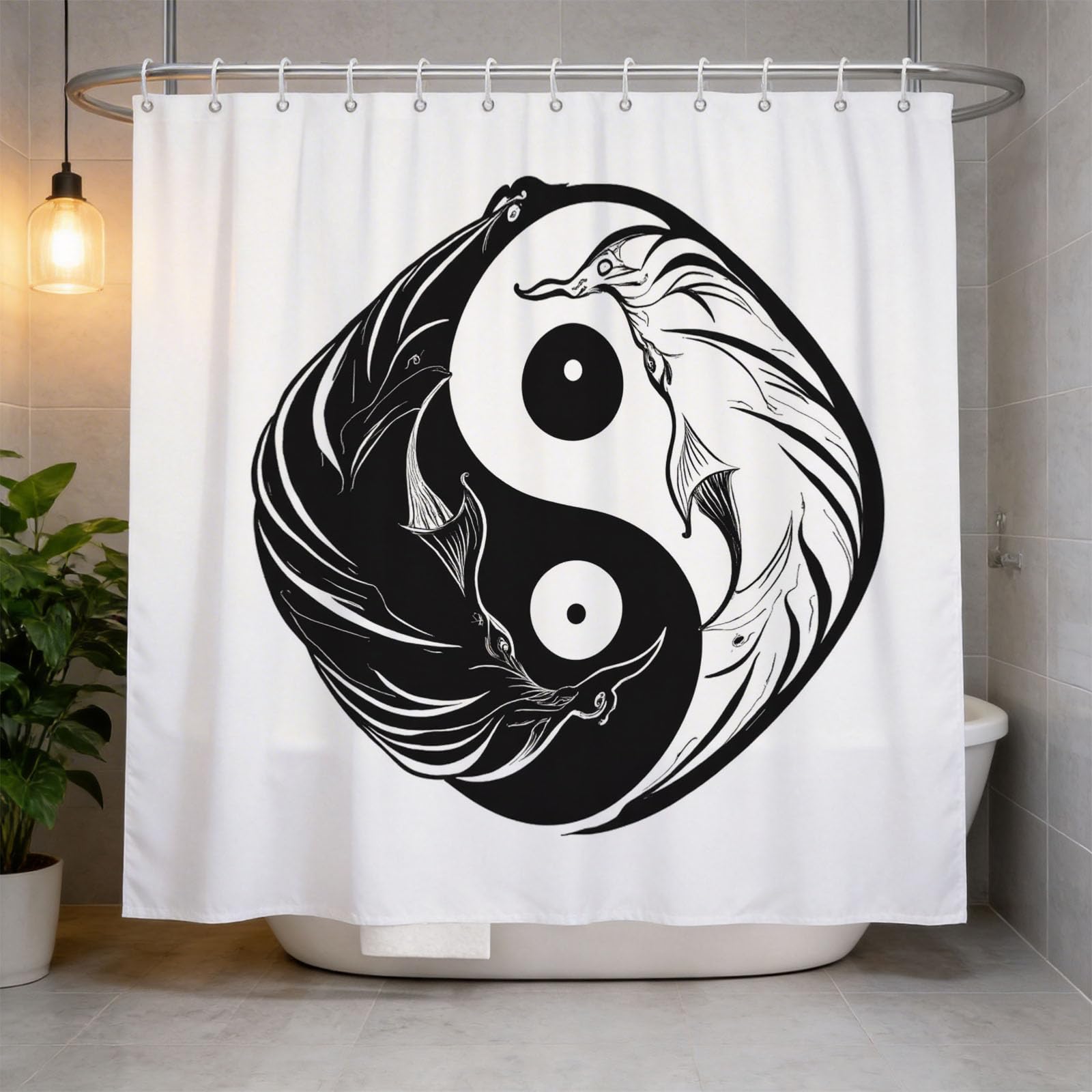 Hongduo 3D Ying Yang Shower Curtain for Stalls Bathtubs Cartoon Bathroom Decor Shower Curtain Set Polyester Fabric Waterproof 180x200cm/71X79 Inch with Hooks