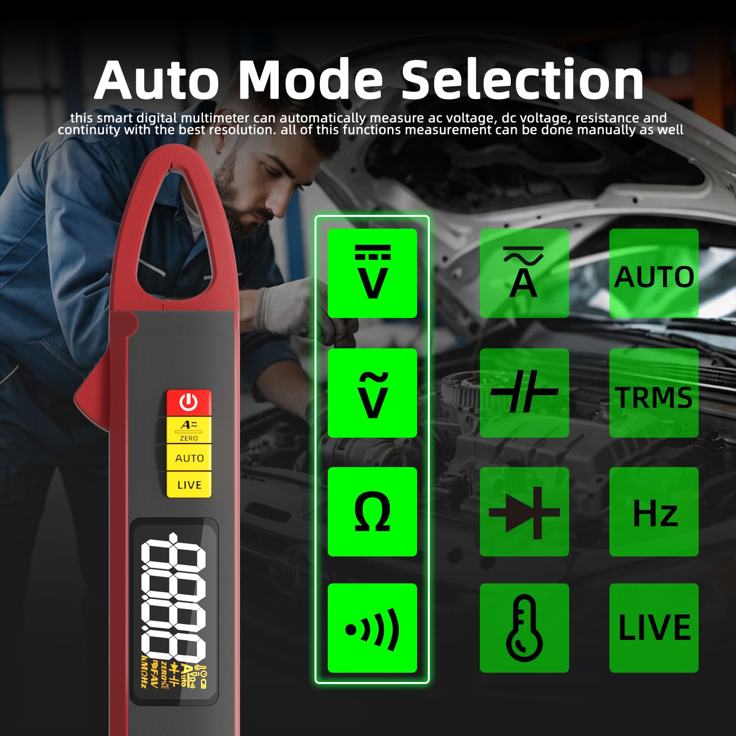 BSIDE UX2 Digital Stromzange DC AC TRMS 200A Klein Mini, Smart Multimeter Wiederaufladbar für Spannung Strom Kapazität Widerstand Dioden Frequenz Temperatur und Stromleitungen Messen