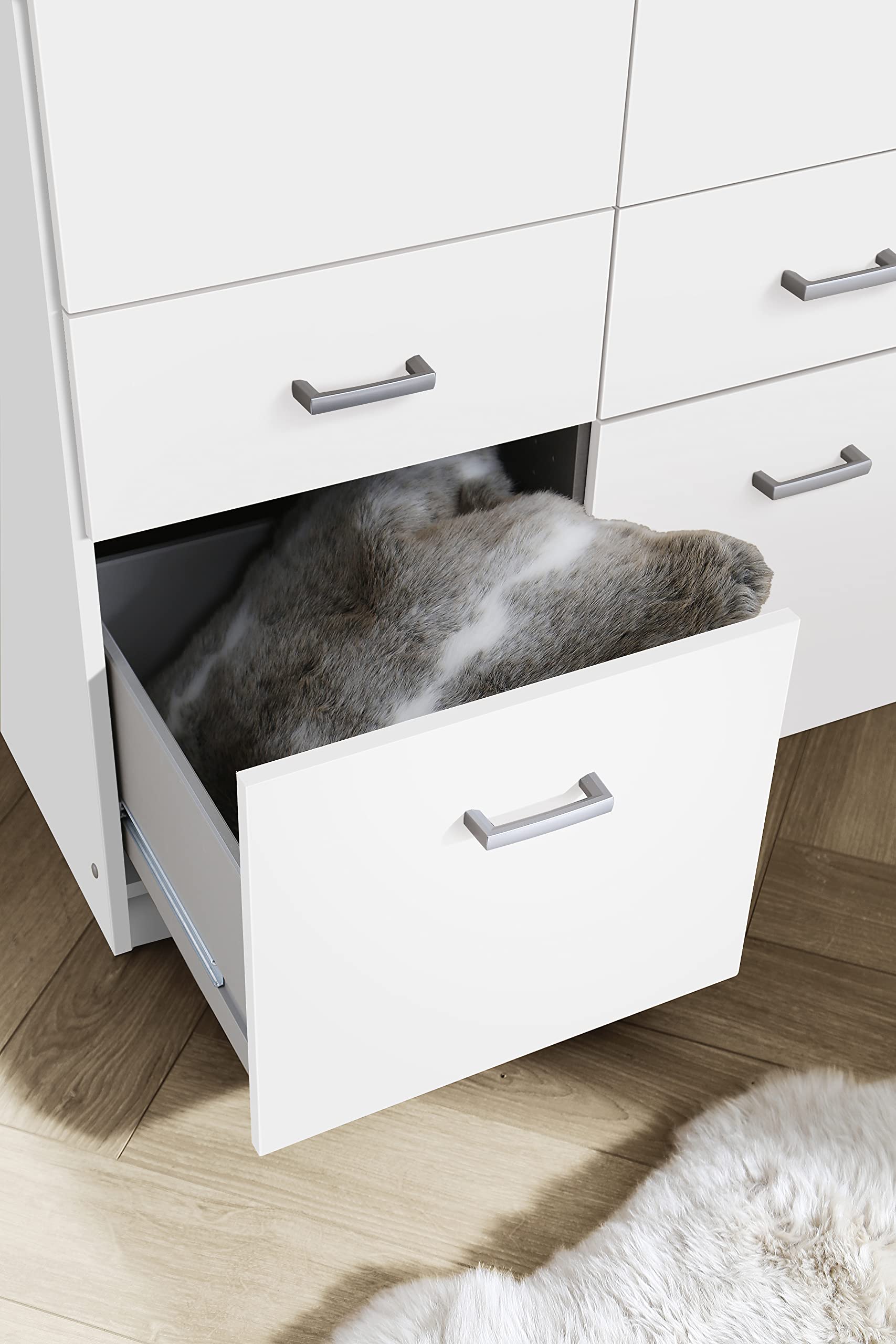 Rauch Möbel Bremen, Kleiderschrank für Schlafzimmer, Wohnzimmer, Kinderzimmer, Flur, Garderobe, 2-türig, mit 4 Schubladen, Farbe Weiß, Breite 91 cm