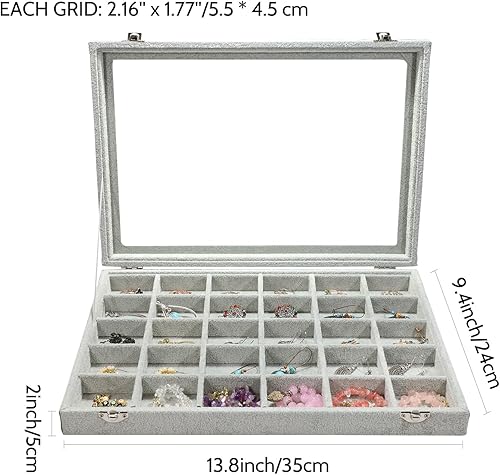 Miniatura 6 de Stratalife Bandeja para joyas, organizador de joyas, caja organizadora de joyas, bandeja de terciopelo para joyas con tapa transparente, cajón