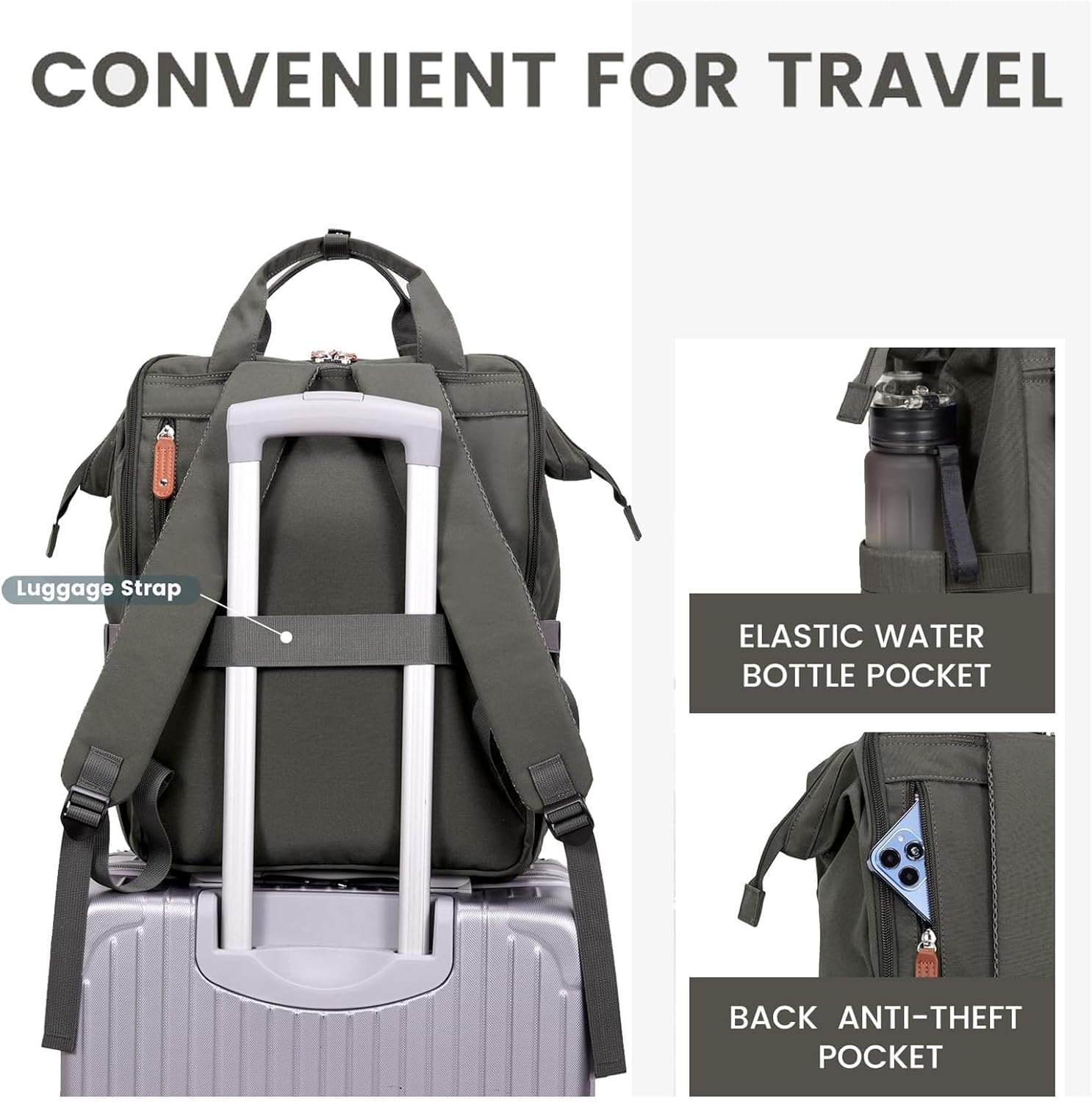 LOVEVOOK Laptop Backpack, Travel Bag with 17.3 inch Laptop Compartment, Water Resistant Teacher Nurse Doctor Work Bag, Anti-theft Daypack, Dark Grey Brown - Image 3