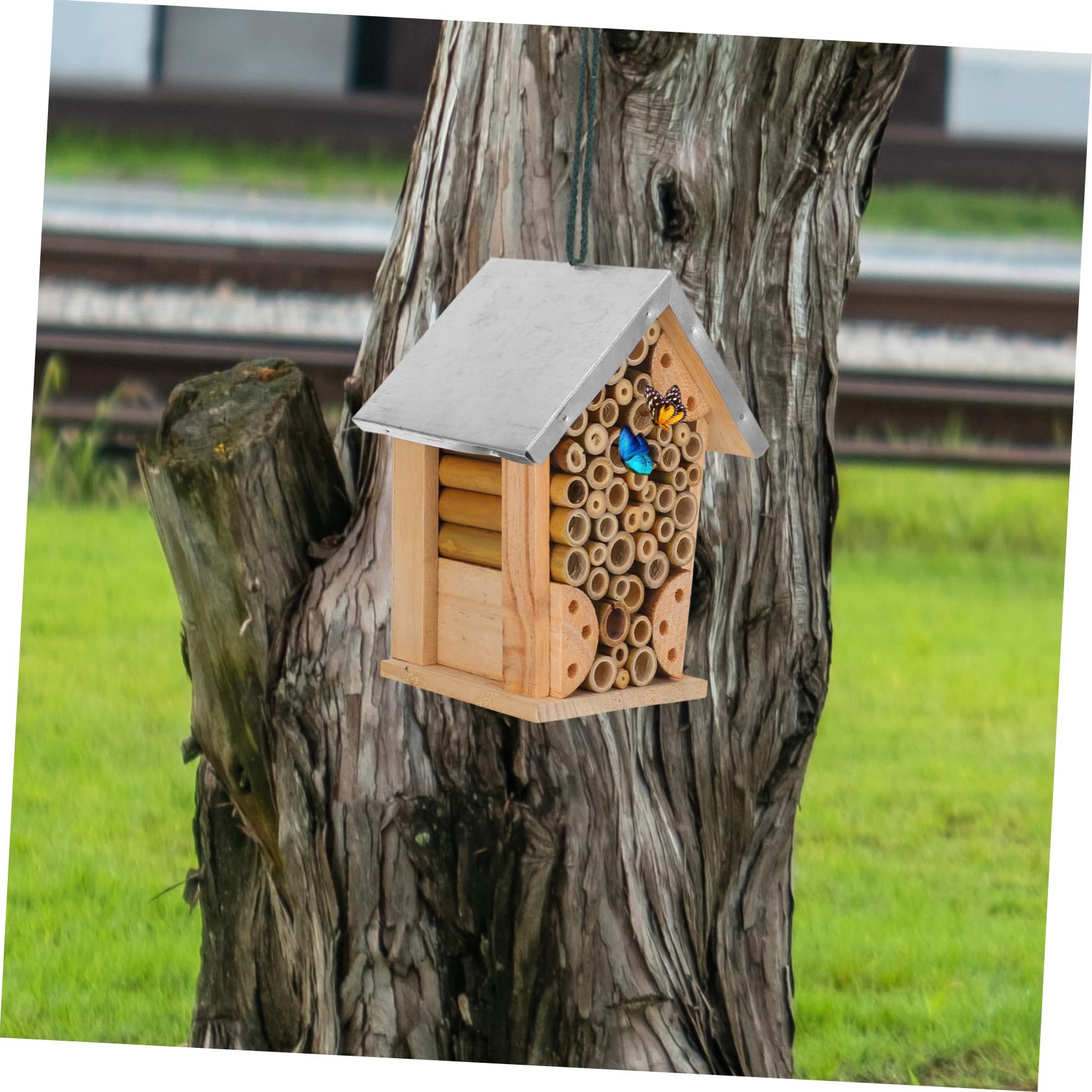 Sosoport Hängendes Insektenhotel Leicht Aufzuhängen für Garten und Eisen Wetterfest Außenbereich Geeignet für Bienen und Schmetterlinge