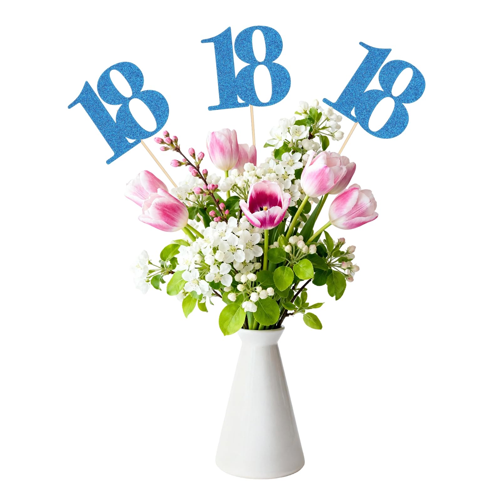 sourcing map 12Pcs 18th Birthday Centerpiece Sticks, Glitter Cupcake Picks Glitter Cupcake Toppers Number Cake Toppers for Birthday Party Anniversary Decoration, Blue — image 1