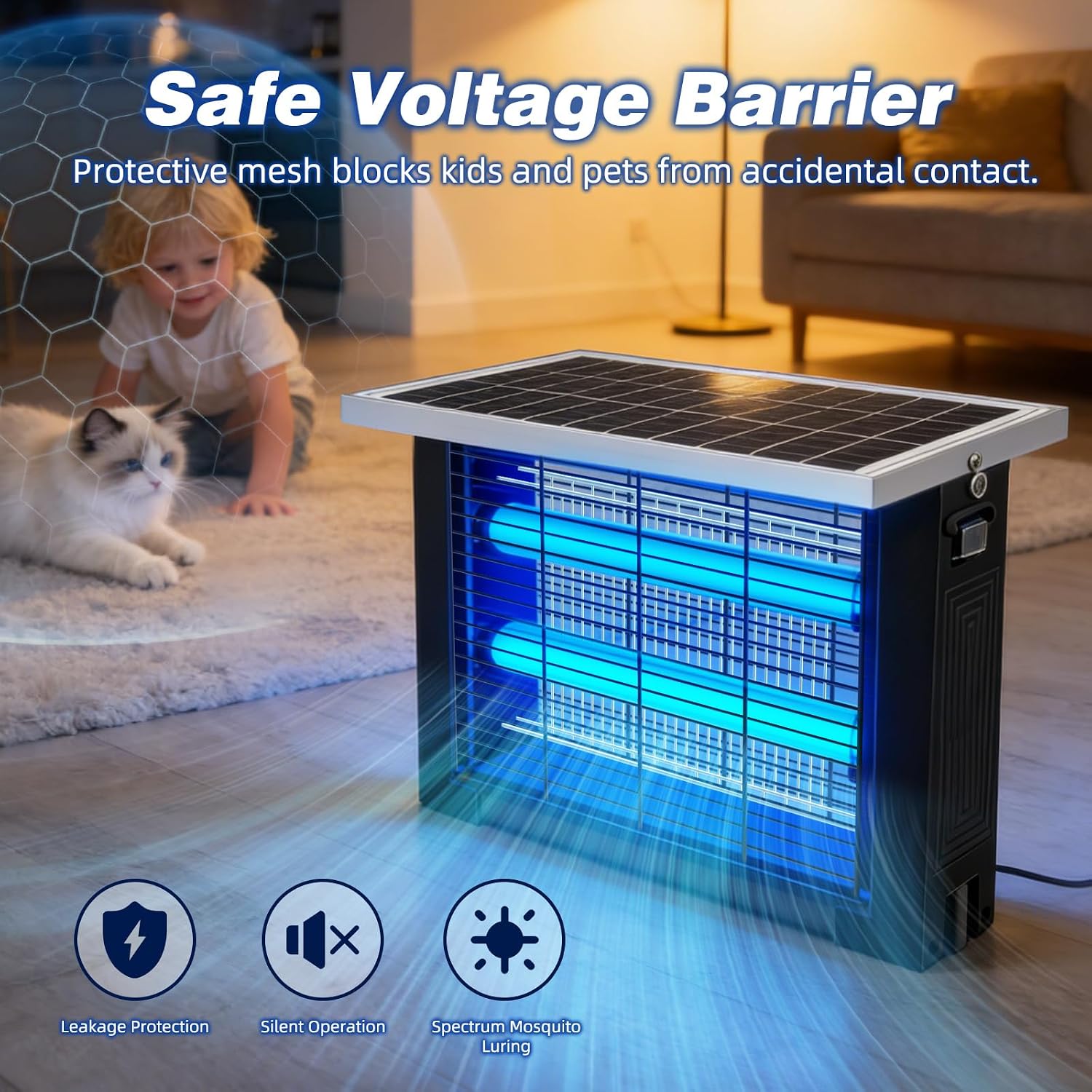 Condition photo showing New/Like New for solar bug zapper outdoor for 2000 sq.ft, portable solar mosquito zapper with 13 ft extension cord, rechargeable electric bug zapper with high powered for patio garden backyard rv camping pest control 4w for 2000 sq.ft