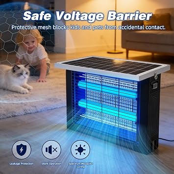 Solar Bug Zapper Outdoor for 2000 sq.ft, Portable Solar Mosquito Zapper with 13 FT Extension Cord, Rechargeable Electric Bug Zapper with High Powered for Patio Garden Backyard RV Camping Pest Control