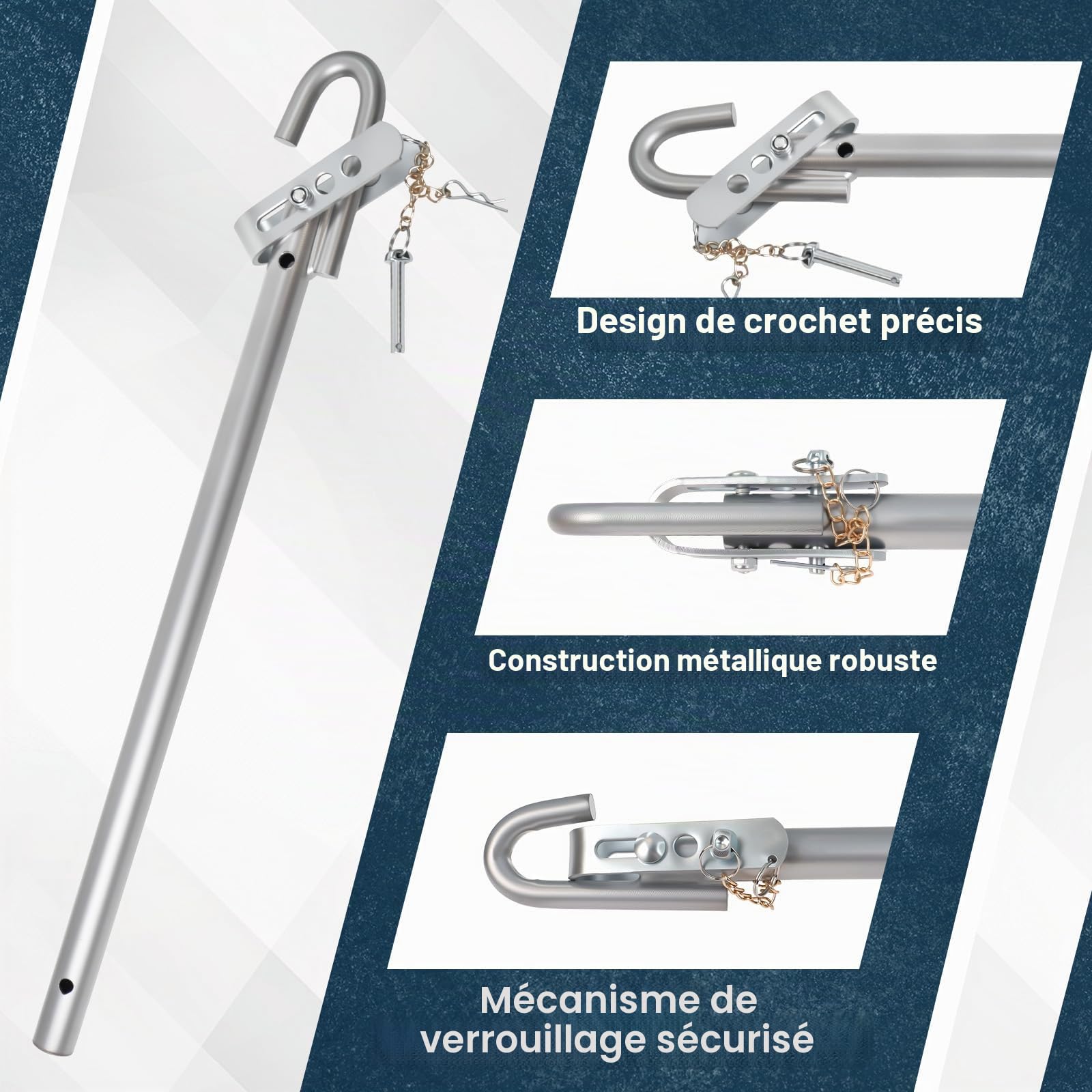 Gekufa Barre de remorquage pour voiture 3T - 3 pièces galvanisées avec amortisseur à ressorts, 196 cm, aide au remorquage pour voiture, jusqu'à 3000 kg