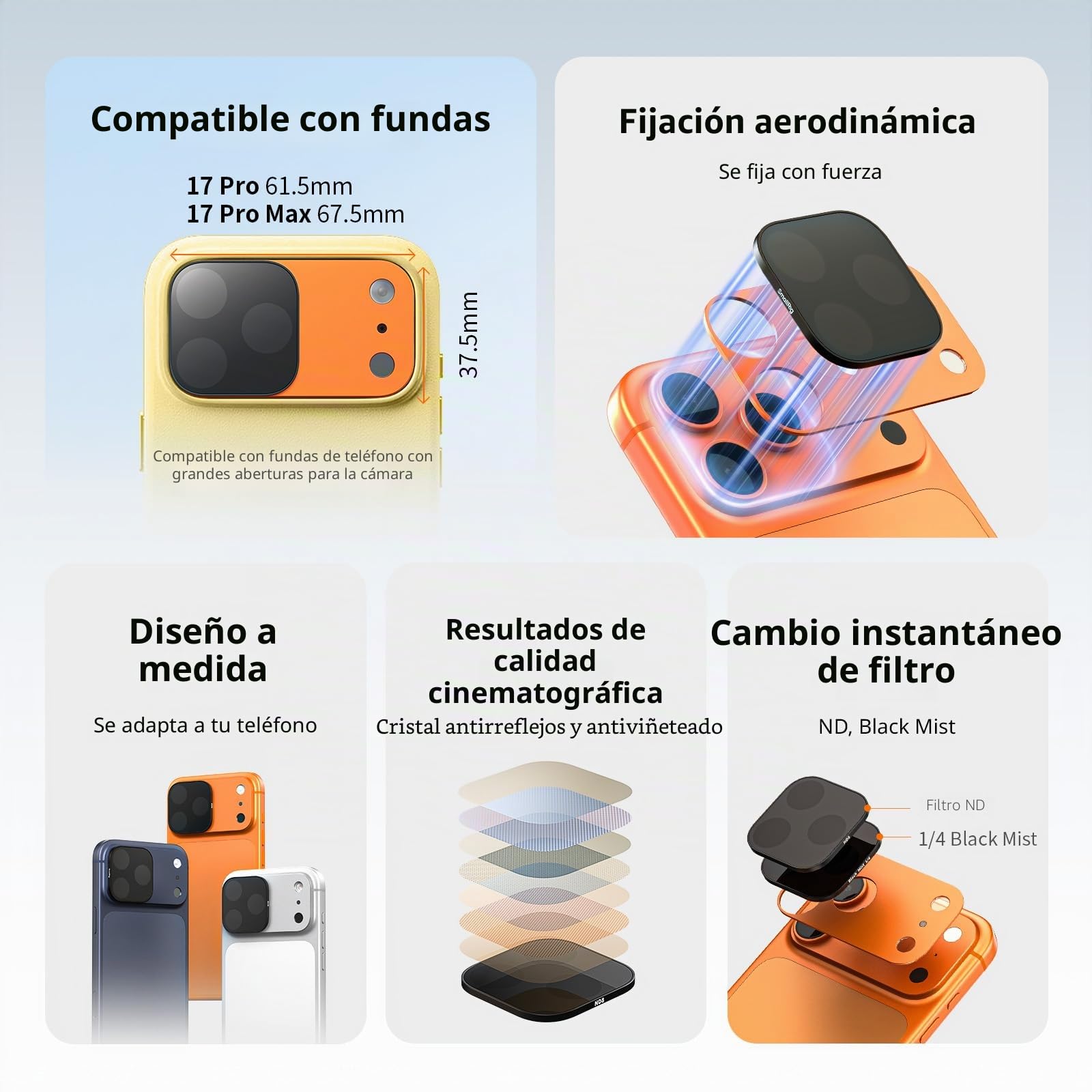 SmallRig Kit de filtro cuadrado ND y niebla negra para iPhone 17 Pro Max (plata) 6077