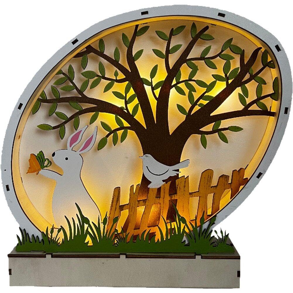 Décoration de Pâques en Bois Artisanale avec Veilleuse LED Intégrée