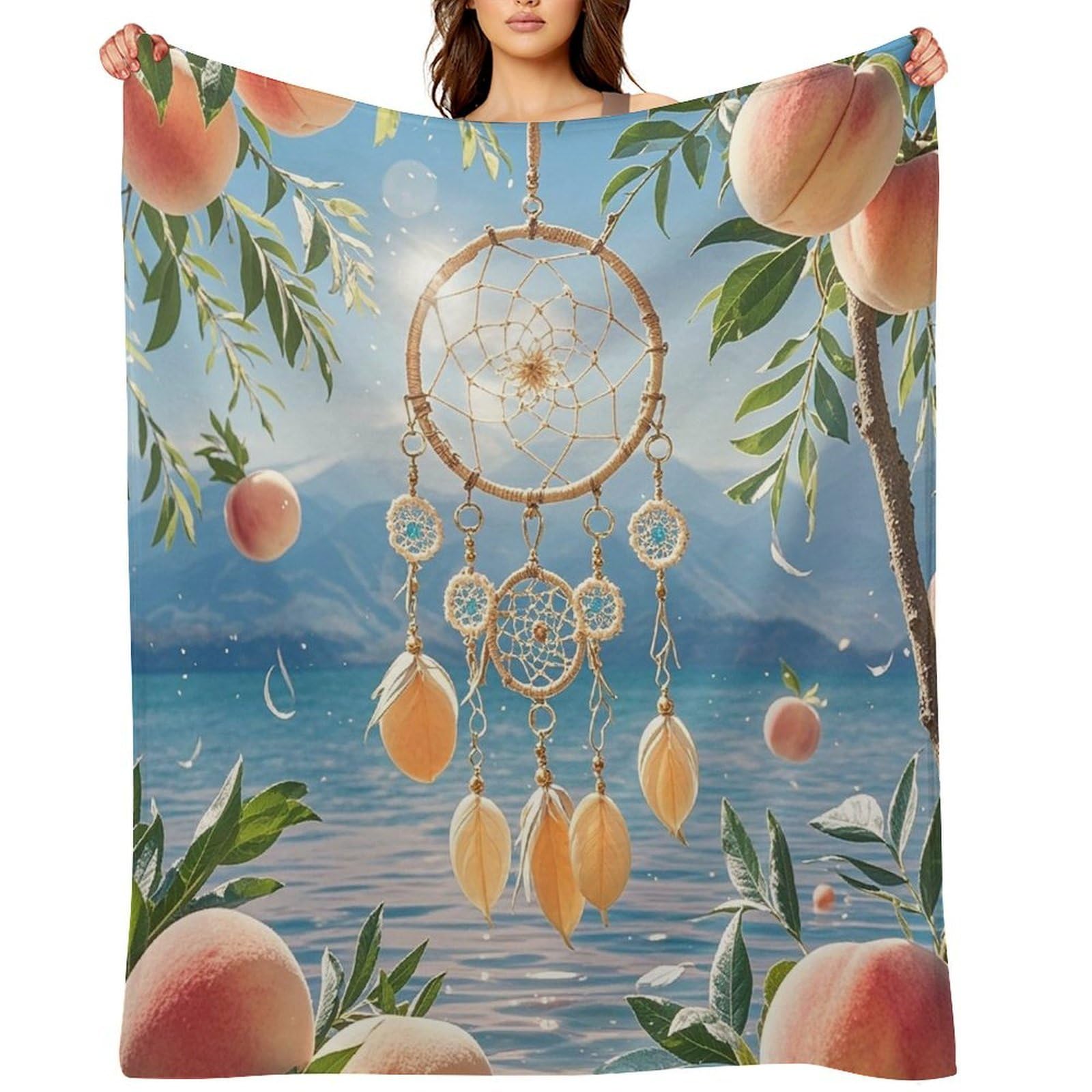 Peach Dream Catcher Throw Blanket for Couch and Bed Super Soft Warm Lightweight Throw Blankets Cozy Fuzzy Flannel Blanket Personalized Decorative Blankets for Sofa Decor 60"x80"
