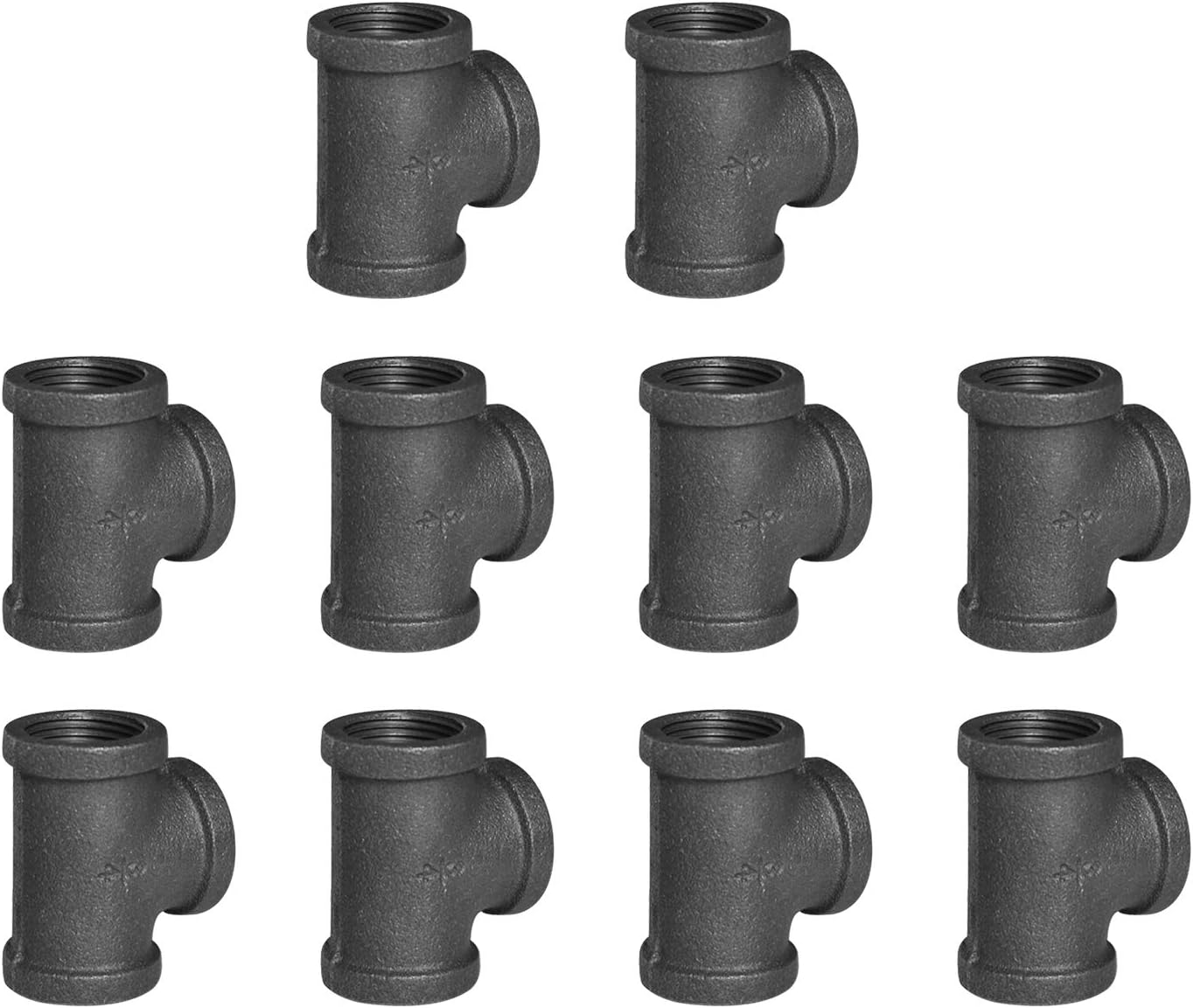 1/2" Pipe Fitting Tee DN15 Threaded Cast Black Malleable Iron for Steampunk Vintage Shelf Bracket DIY Plumbing Pipe Decor Furniture (20, 1/2") - - 