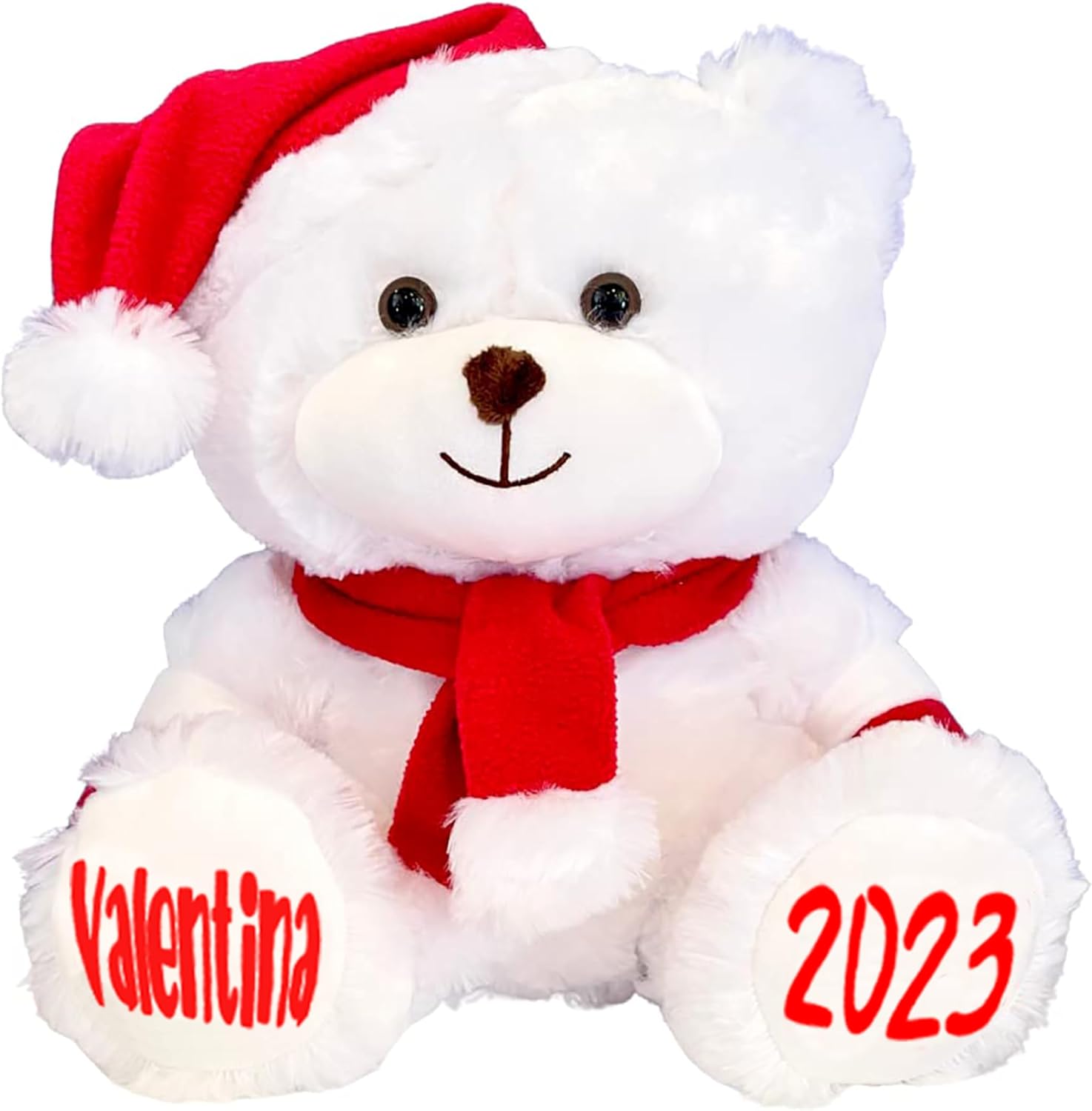 Personalized Christmas Stuffed Animal - Custom White Santa Teddy Bear Plush Toy, Customized X-Mas Holiday Animals Bears with Red Hat, Scarf & Gloves, Gift for Kids & Adults, Measures 11.81 Inches