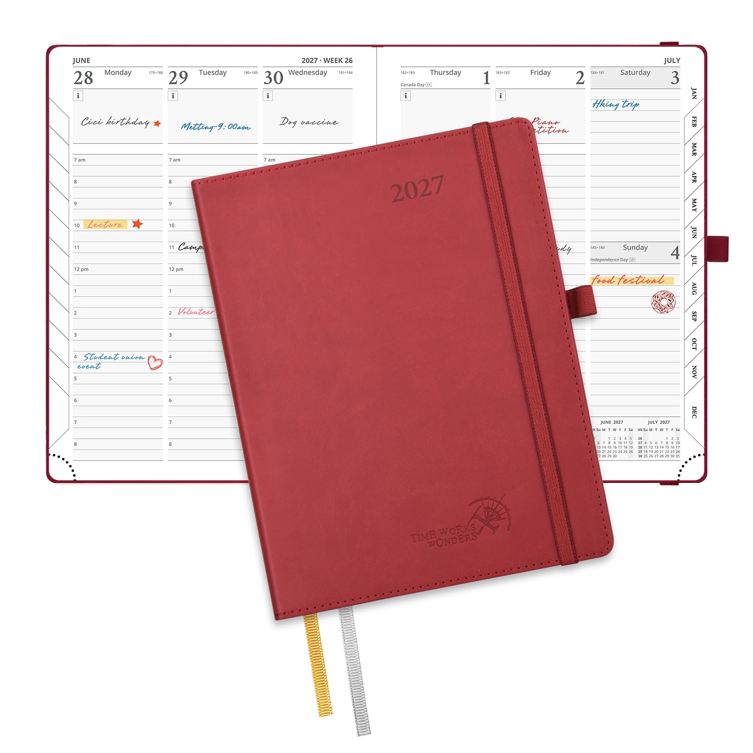 POPRUN 2027 Diary A5 Week to View – PU Leather, Vertical Work Planner — image 1