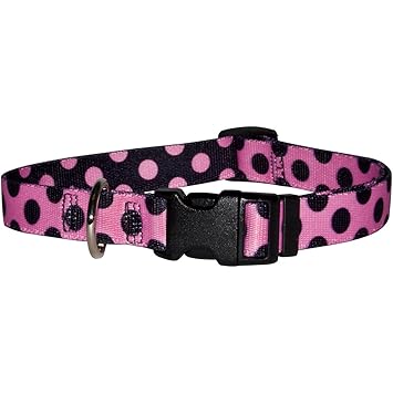 Yellow Dog Design Pink and Black Polka Dot Dog Collar, X-Small-3/8 Wide and fits Neck Sizes 8 to 12