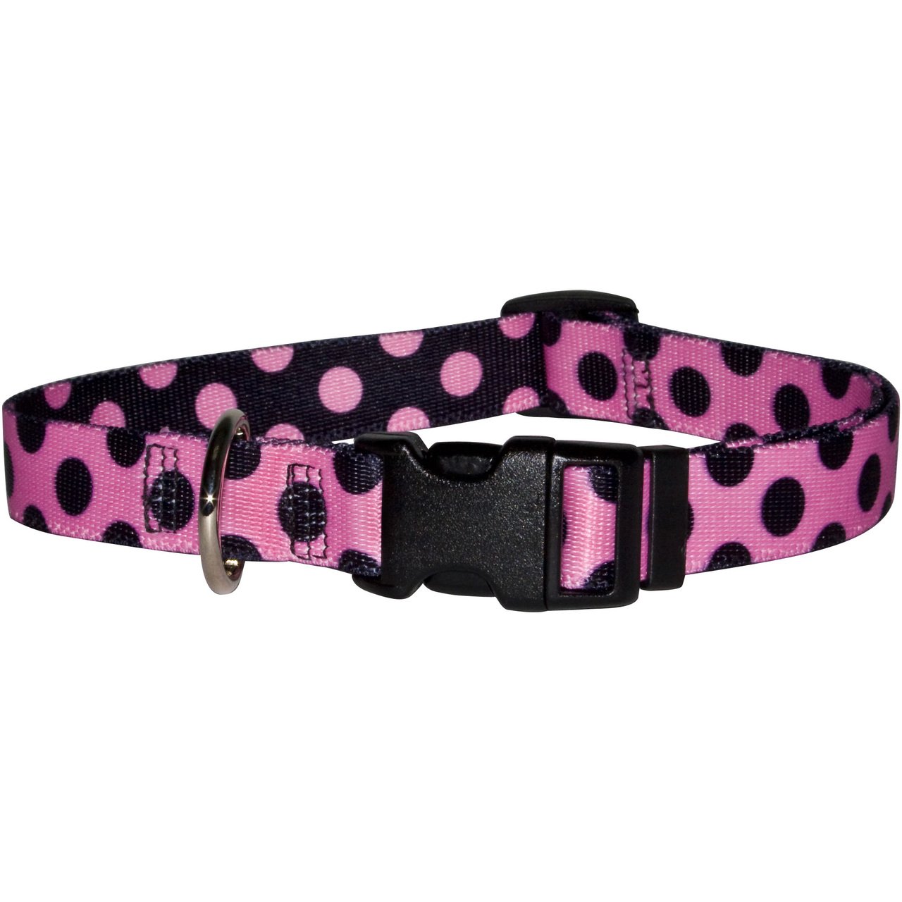 Yellow Dog Design Standard Easy-Snap Collar, Pink/Black Polka Dot, Medium 14" - 20"