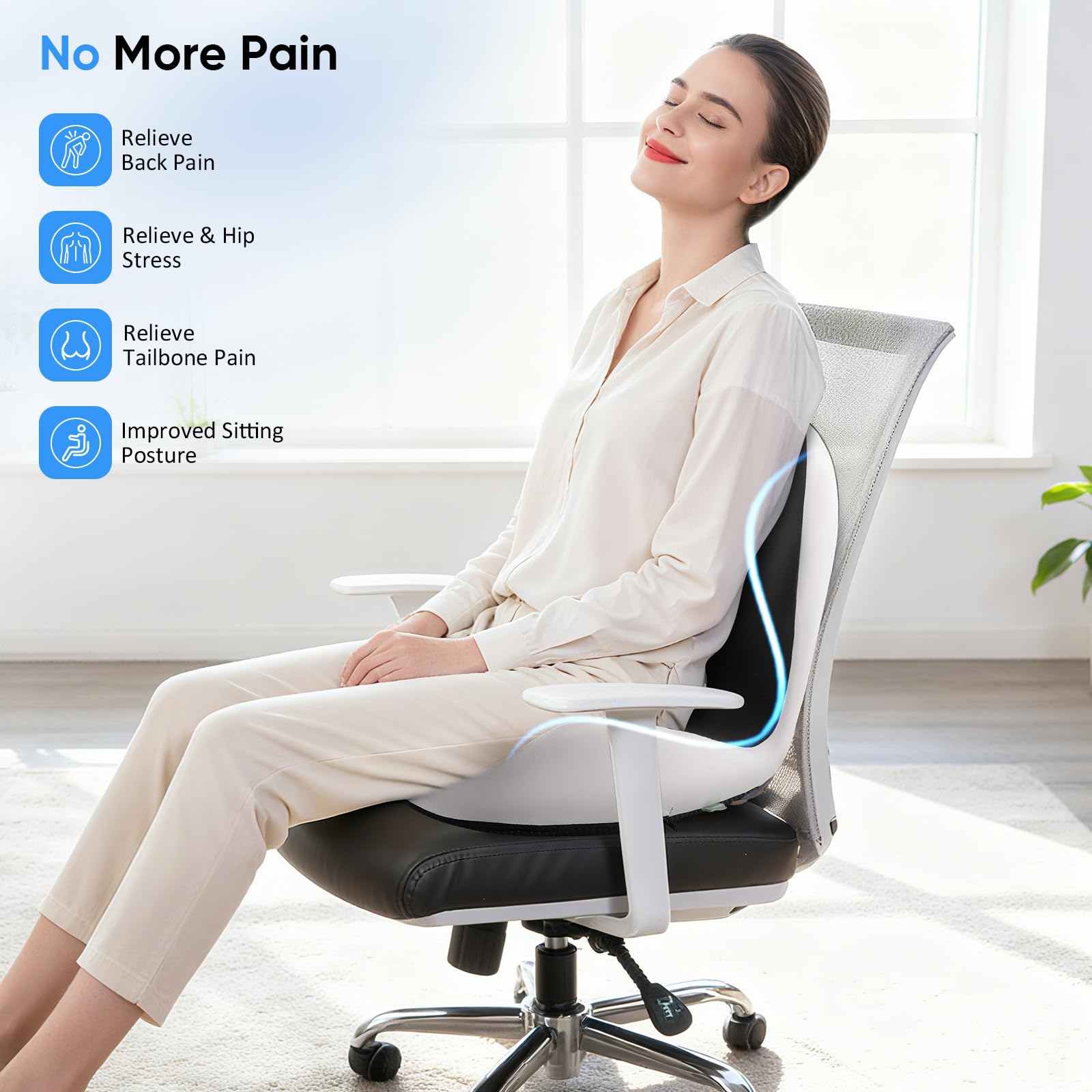 Forma L Cojín Silla Oficina, Cojín Ergonómico para Silla de Oficina con Respaldo, Asiento en Espuma de Memoria, con Zona Hueca y Transpirable, Soporte Columna Vertebral, Asiento para Coche, Sillón