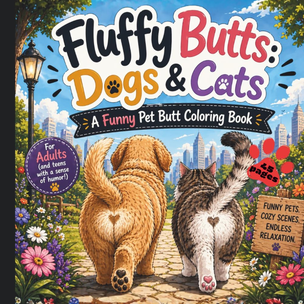 Fluffy Butts: Dogs & Cats – A Funny Pet Butt Coloring Book: A Naughty and Relaxing Coloring Book for Dog & Cat Lovers Featuring Funny Pet Moments, Fluffy Butts, and Stress Relief Designs for Adults