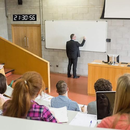 Miniatura 7 de BaiTTang Reloj de Gimnasio digital LED con control remoto, cronómetro, alarmas, temporizador, humedad y temperatura, 27.8 x 7.6 pulgadas reloj de