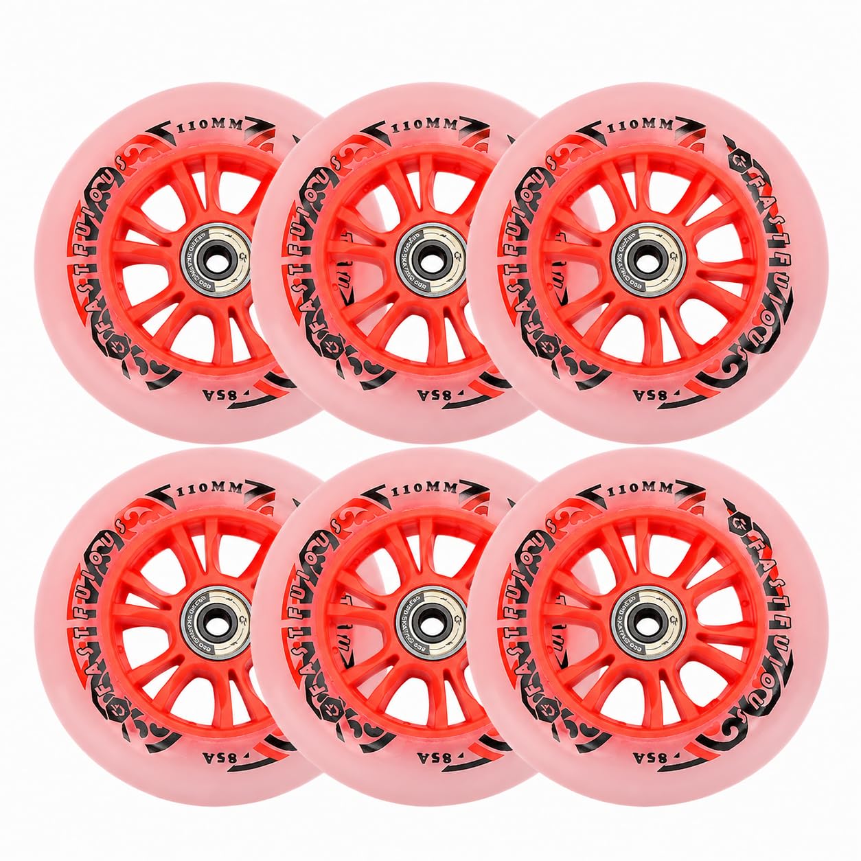 Pack de 6 Ruedas de Repuesto para Patines en Línea, 100 mm 110 mm, Dureza 85A, Ruedas de PU con Rodamientos, Buen Agarre, Resistentes al Desgaste, Silenciosas y Suaves (100MM)