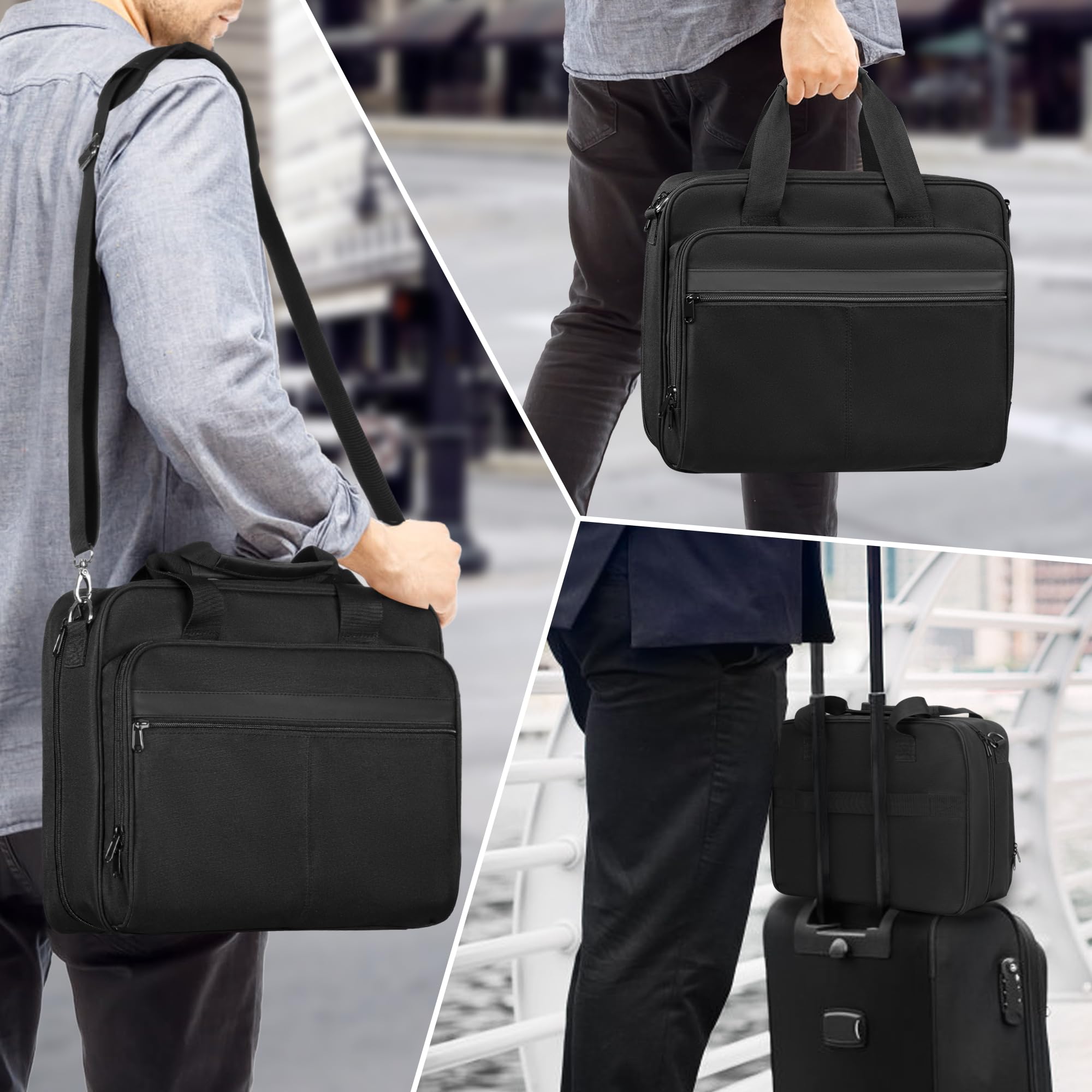 Porte-documents A4 pour Ordinateur Portable 13 ", Noir | avec Poignée et Bandoulière, Idéal pour les Voyages d'affaires, avec Fonction Bureautique Portable