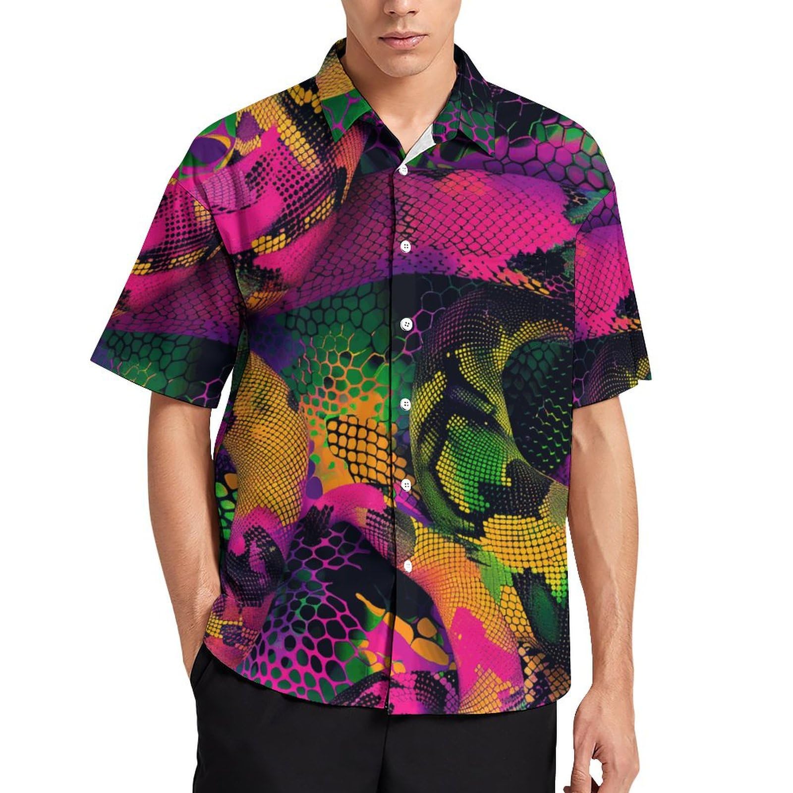 RASBCTK Hawaiian Shirt Men's Psychedelic Leopard Printed Novelty Shirts Short Sleeve Button Down Casual Shirt
